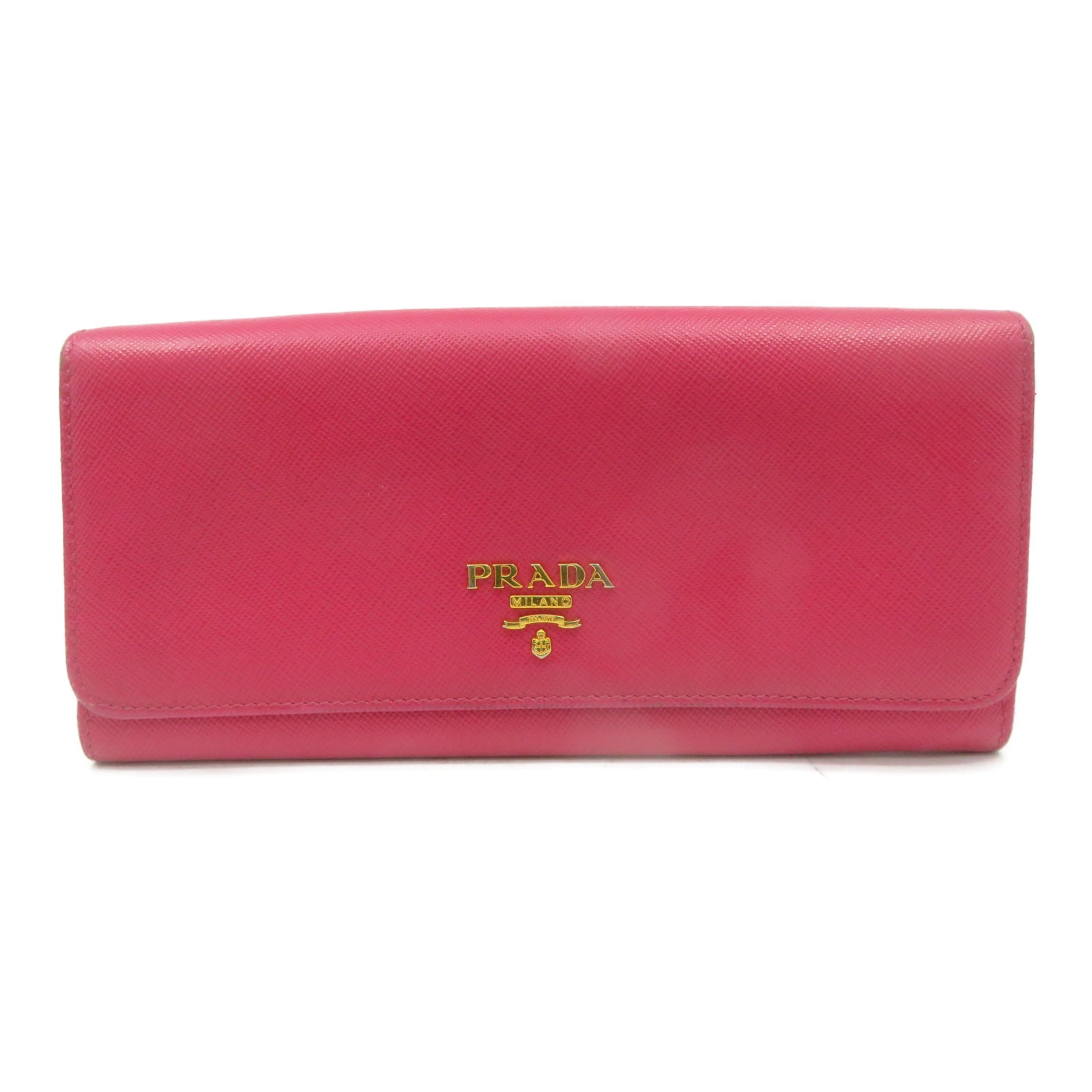 PRADA Saffiano Leather Long Wallet Gold Buckle Wallet Pink – Brand
