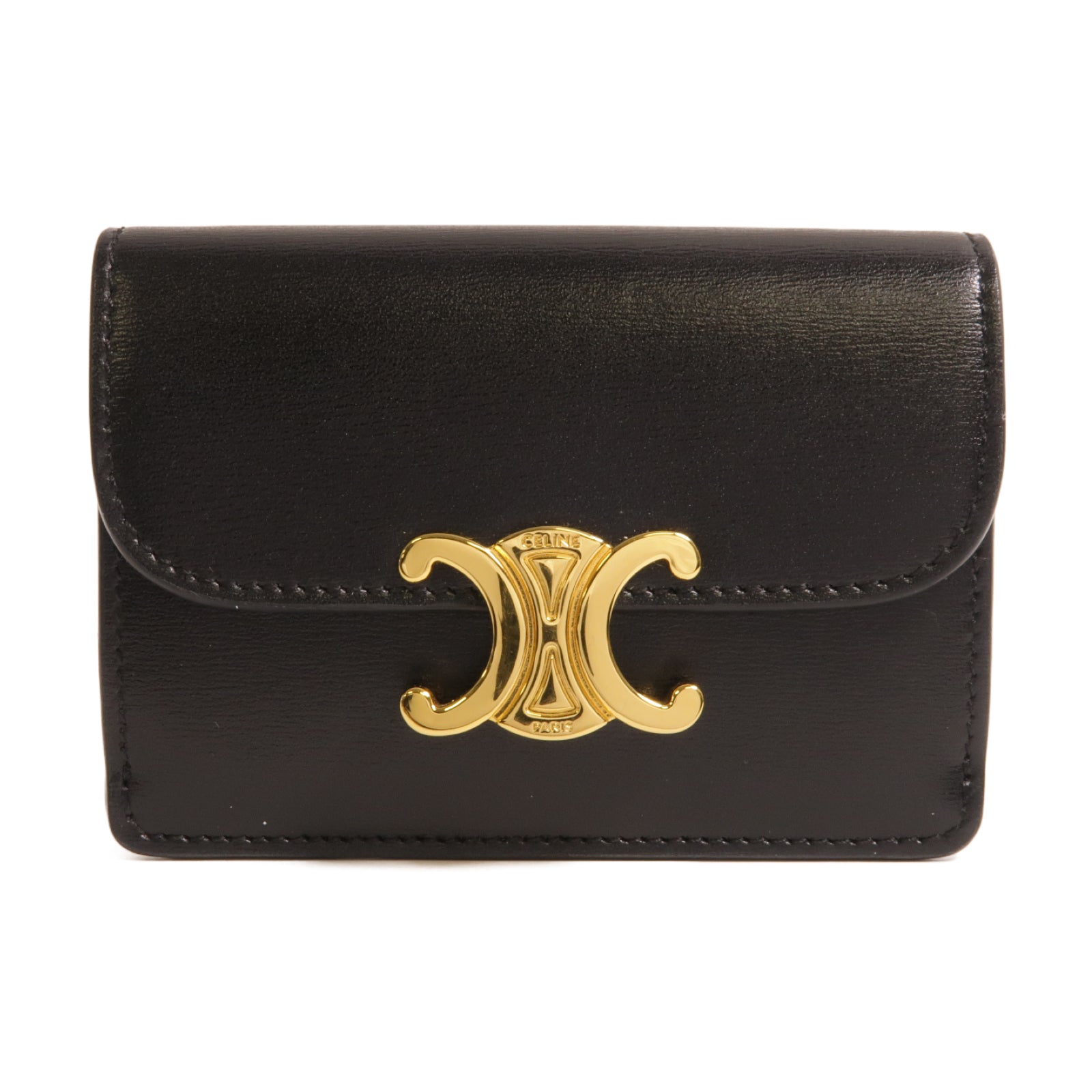CELINE 牛皮皮革Triomphe Card Holder金扣卡片套黑色– Brand Off Hong