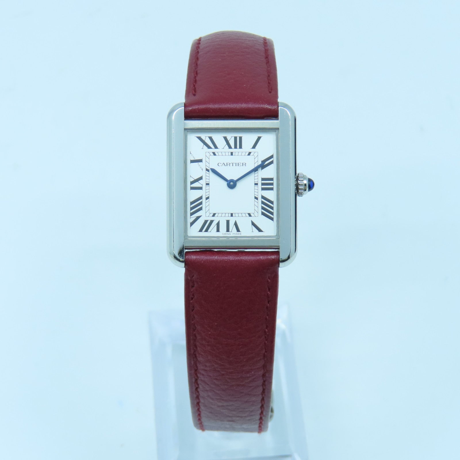 CARTIER Tank Solo Stainless Steel/Leather Band Watch Quartz Movement Red
