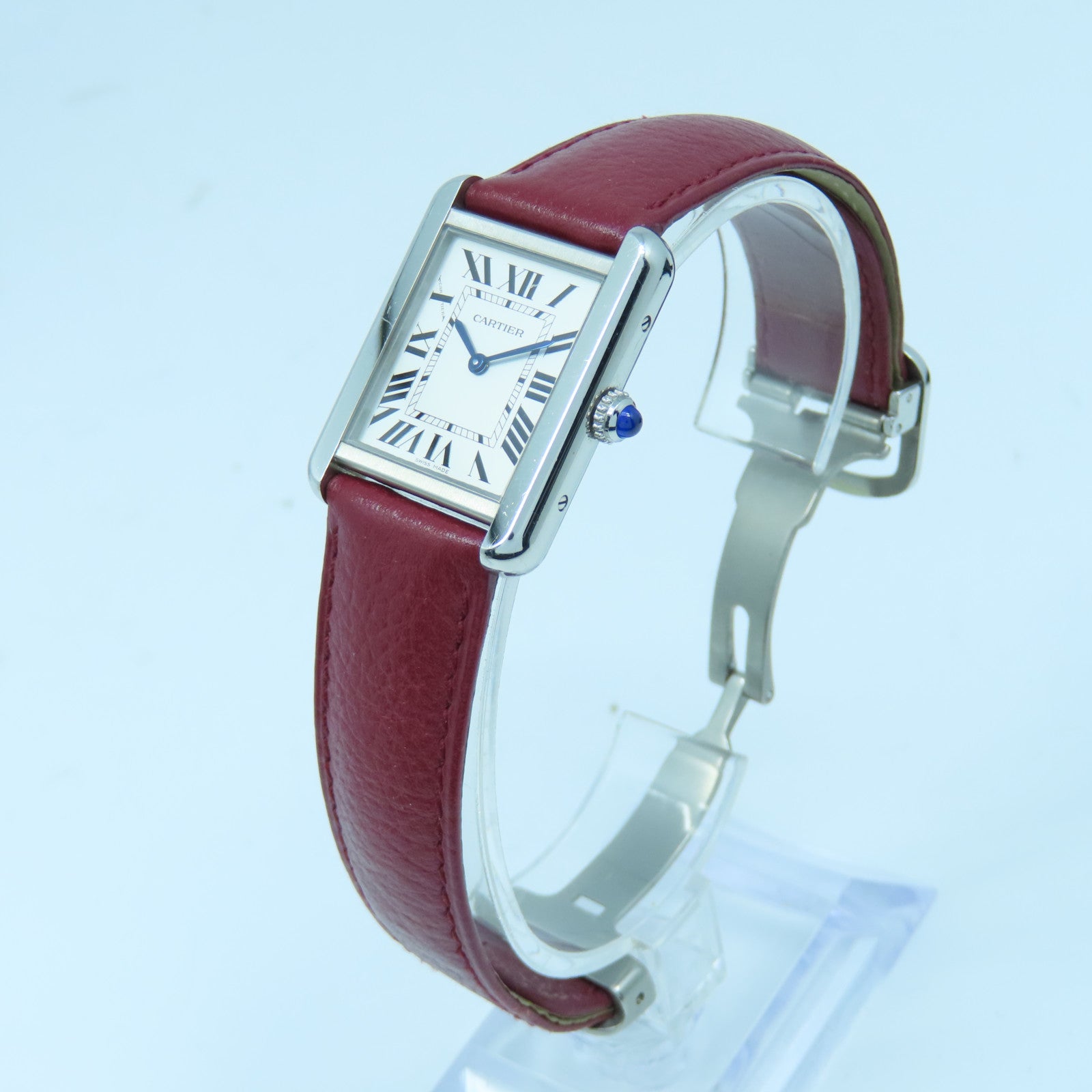 CARTIER Tank Solo Stainless Steel/Leather Band Watch Quartz Movement Red