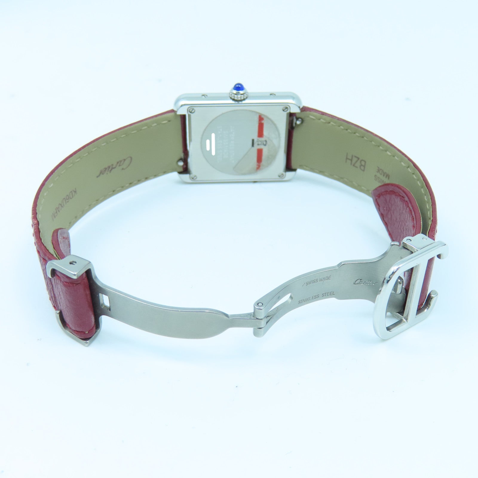 CARTIER Tank Solo Stainless Steel/Leather Band Watch Quartz Movement Red