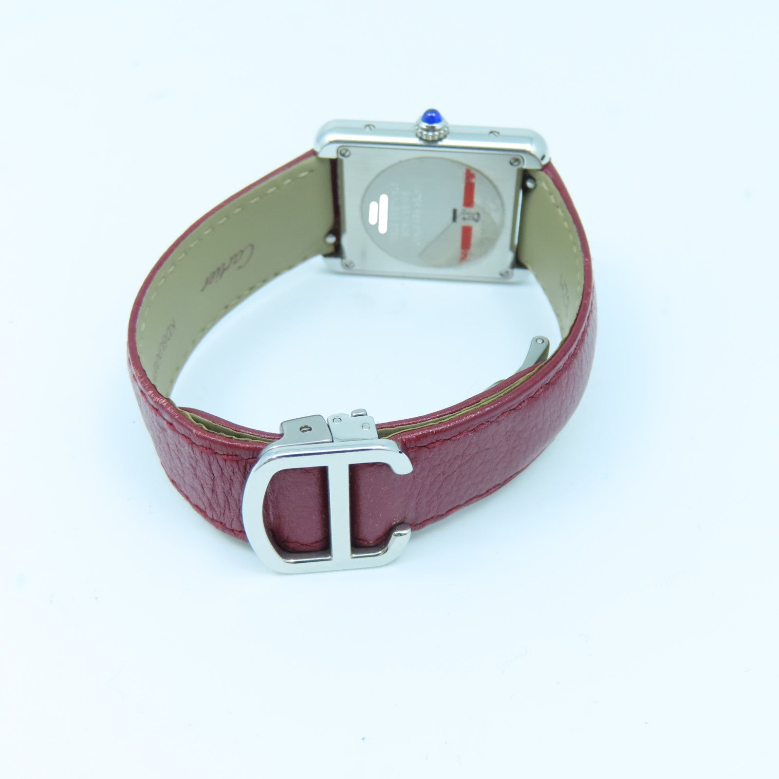 CARTIER Tank Solo Stainless Steel/Leather Band Watch Quartz Movement Red