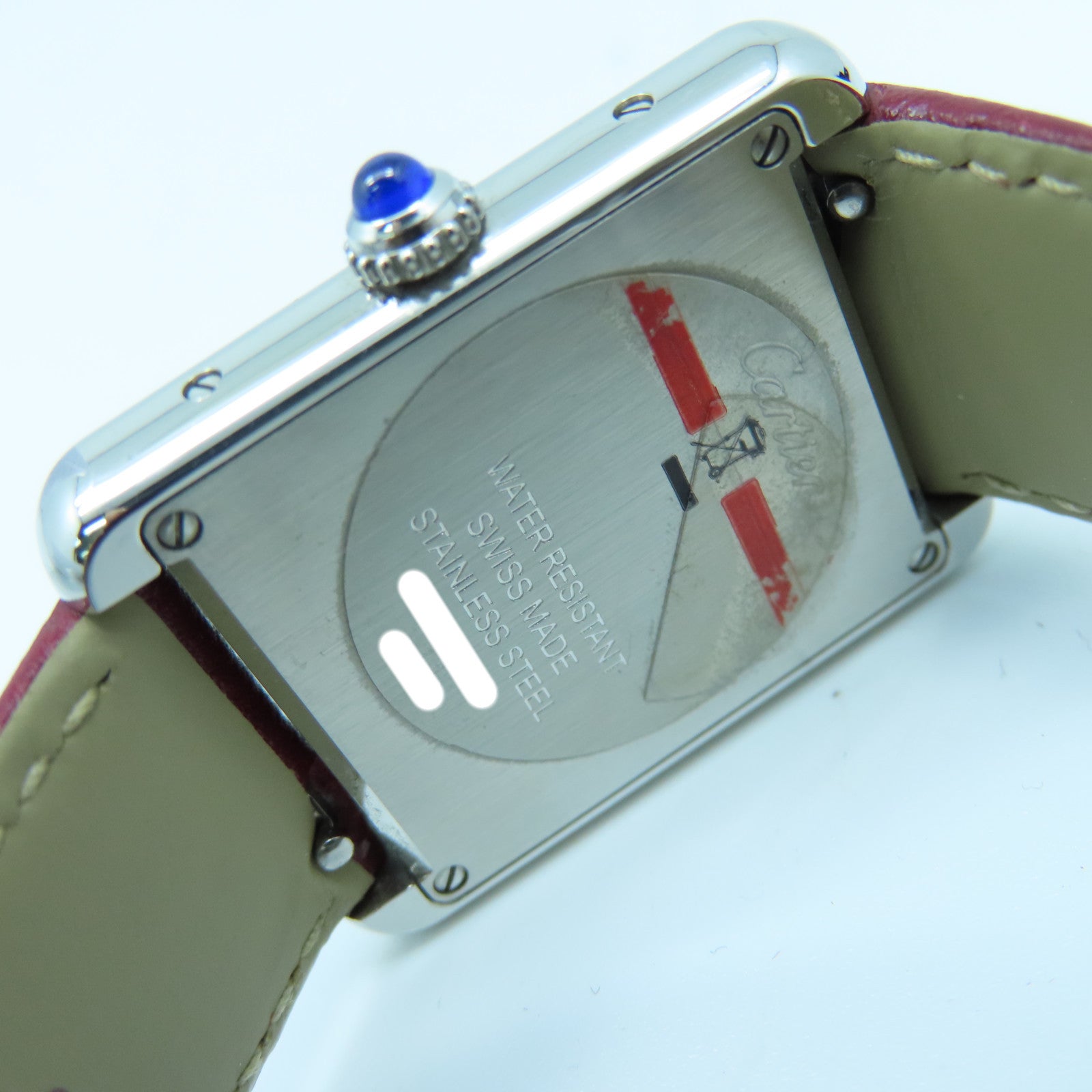 CARTIER Tank Solo Stainless Steel/Leather Band Watch Quartz Movement Red