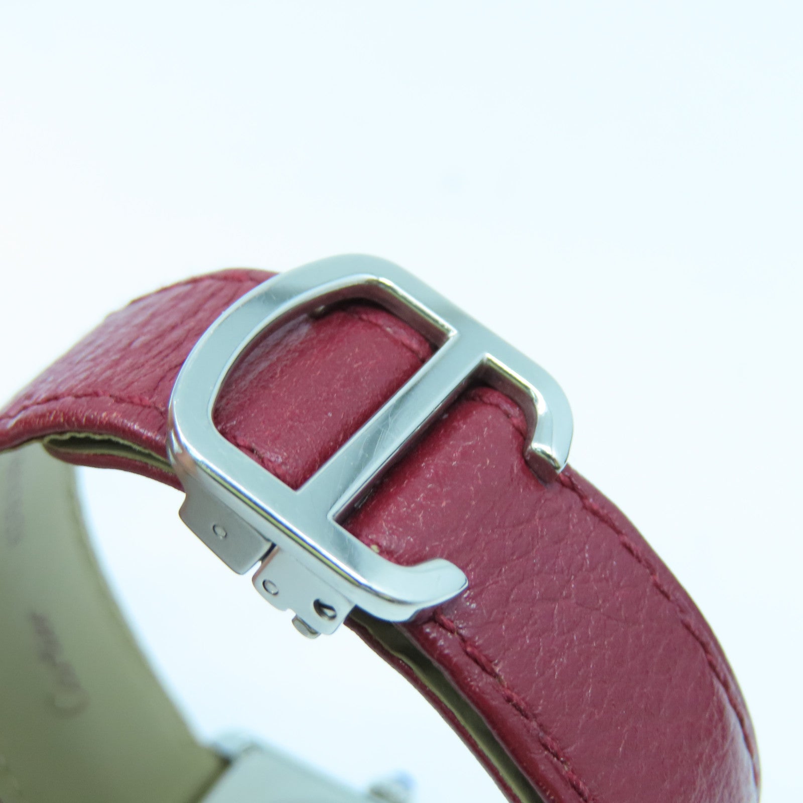 CARTIER Tank Solo Stainless Steel/Leather Band Watch Quartz Movement Red