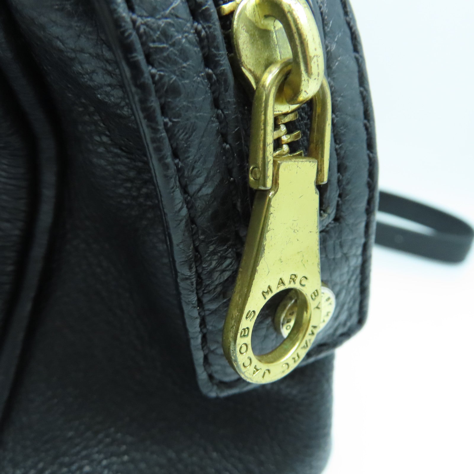 MARC BY MARC JACOBS Cowhide Leather 2Way Shoulder Gold Buckle Handle Shoulder Back Dual-purpose Bag Black