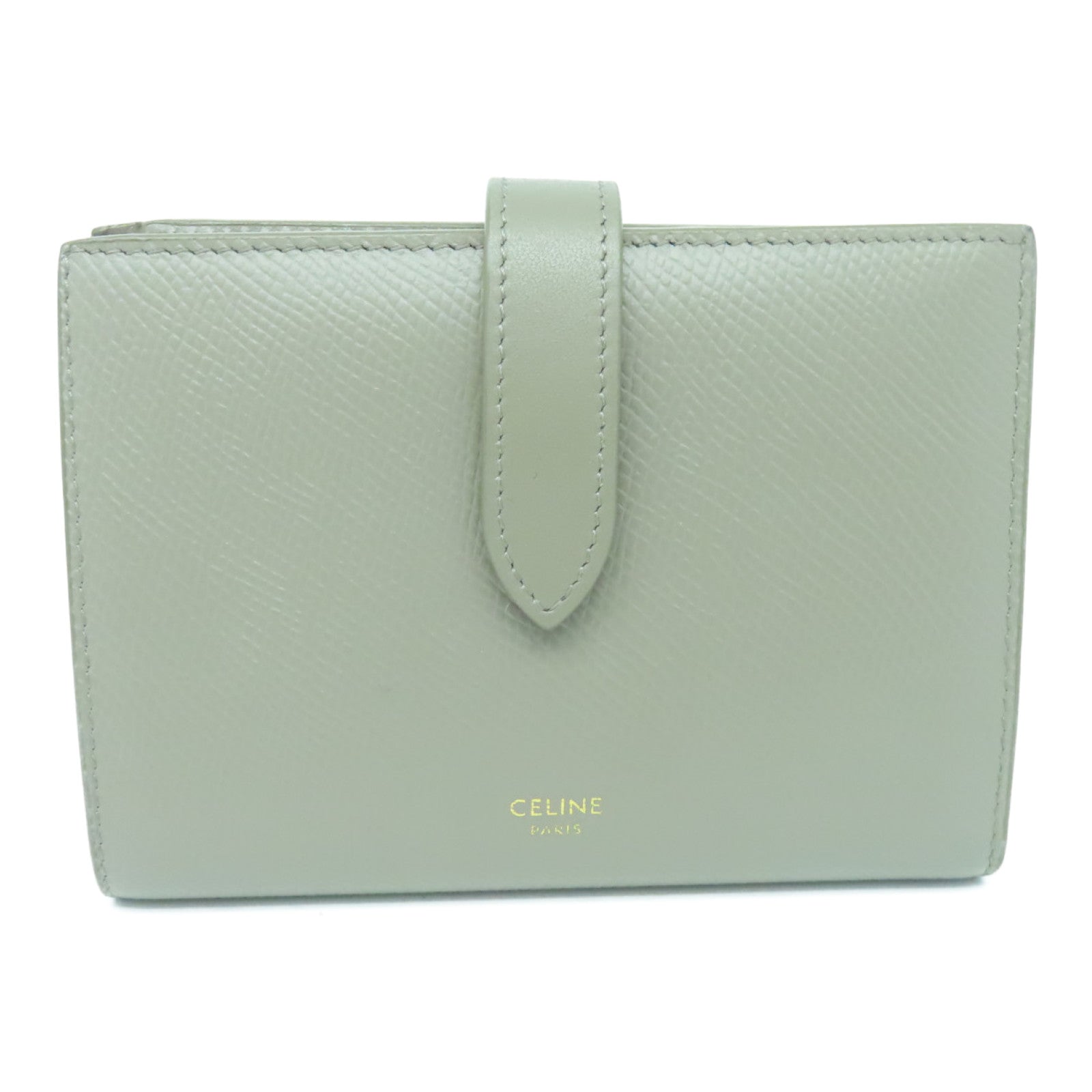 Celine Leather Medium Strap Wallet Gold Buckle Wallet Gray