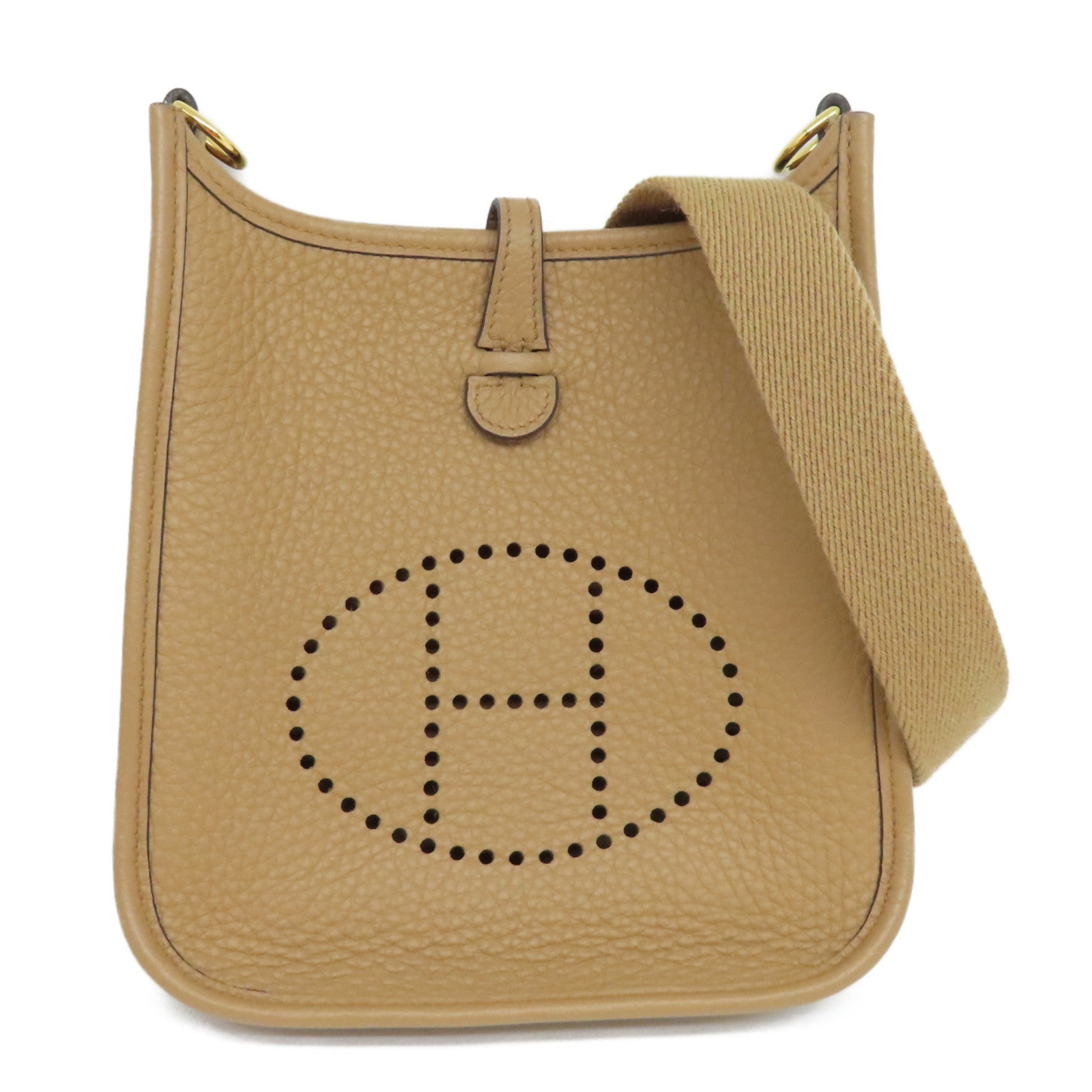 HERMES Clemence Leather Evelyne TPM Gold Buckle Shoulder Bag Brown