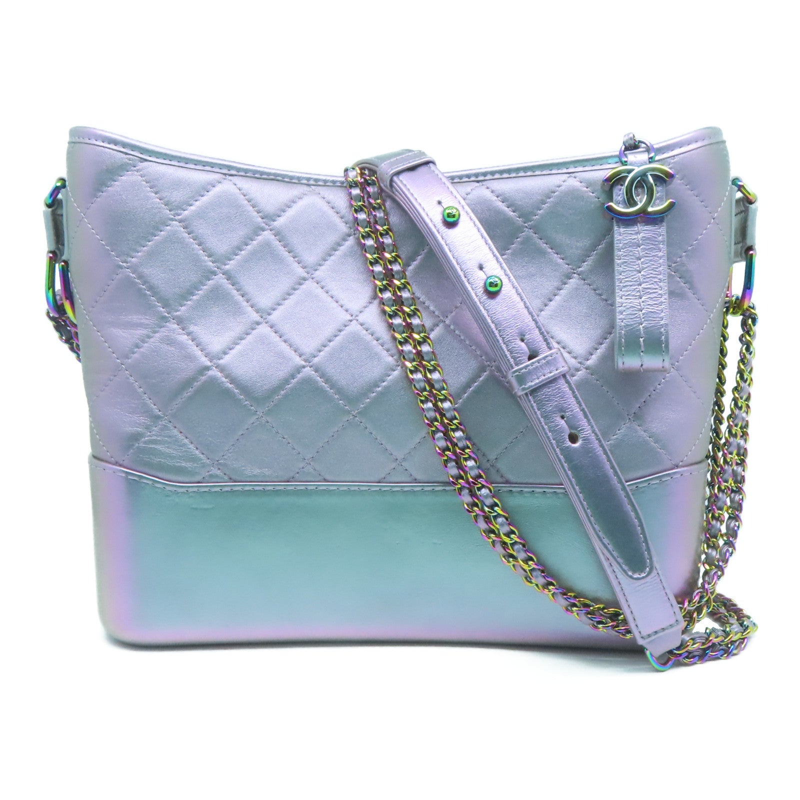 CHANEL 菱格牛皮皮革Gabrielle Large鏈帶肩背袋幻彩紫色– Brand