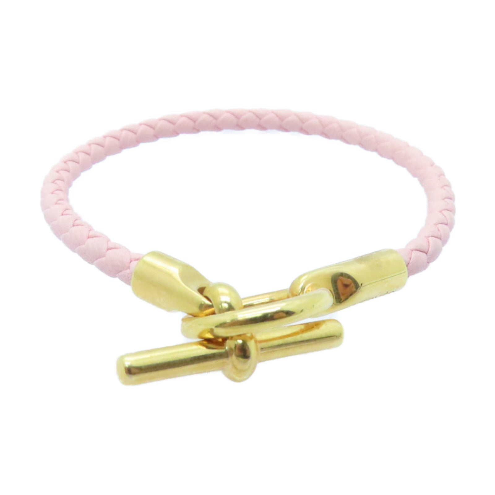 HERMES Leather Bracelets Gold Buckle Bracelet Pink