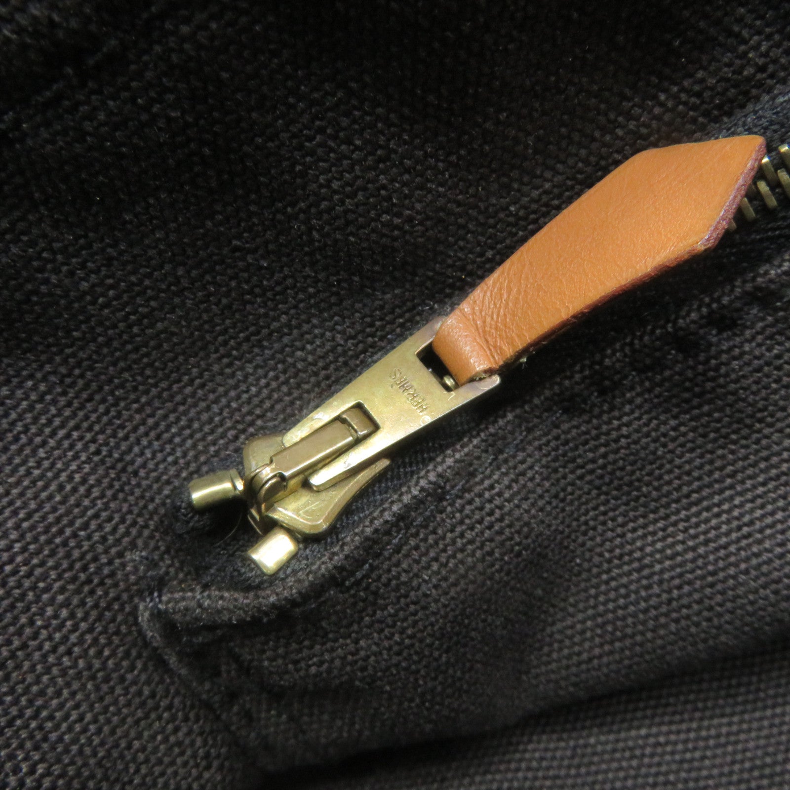 HERMES Canvas Tote Bag Silver Buckle Handle Bag Black