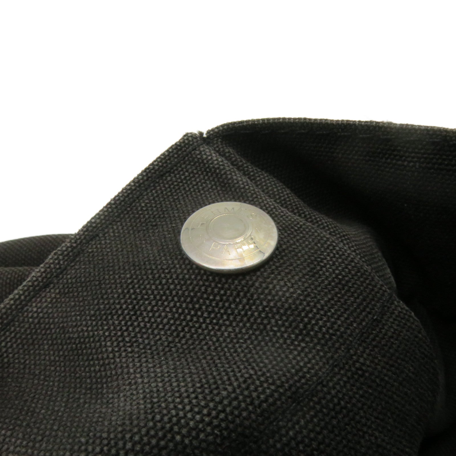 HERMES Canvas Tote Bag Silver Buckle Handle Bag Black