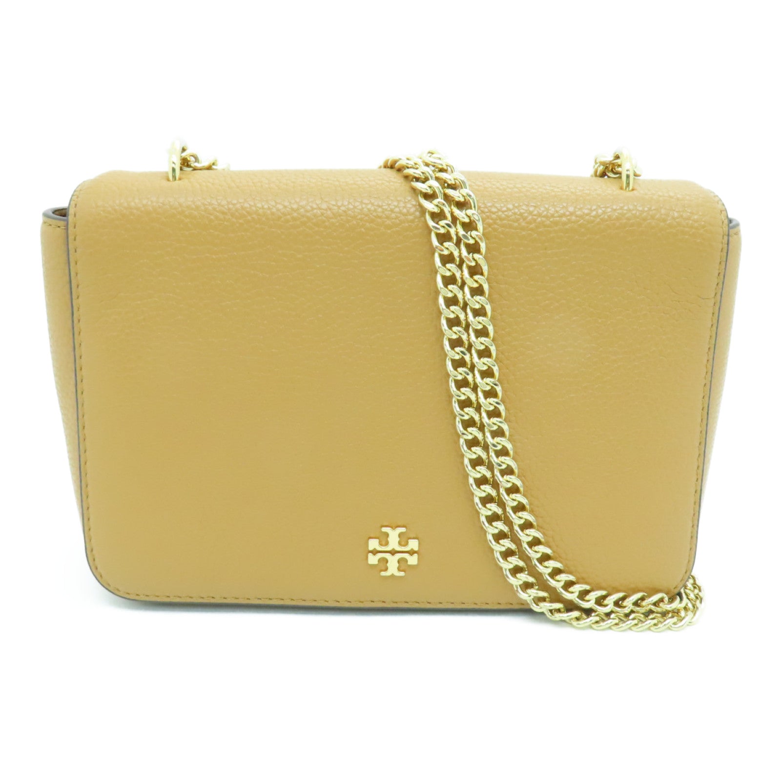 Tory Burch Leather Chain Shoulder Bag Gold Buckle Chain Shoulder Bag Beige