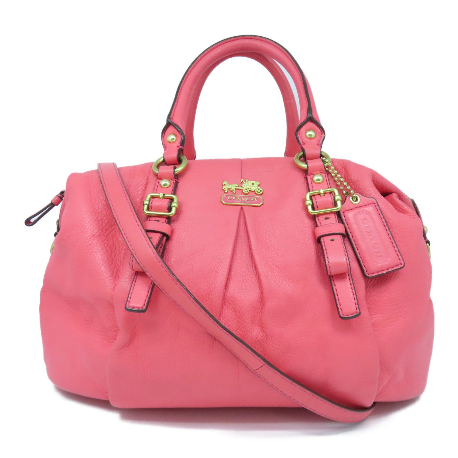 COACH cowhide leather Shoulder Bag gold buckle handle shoulder bag pink