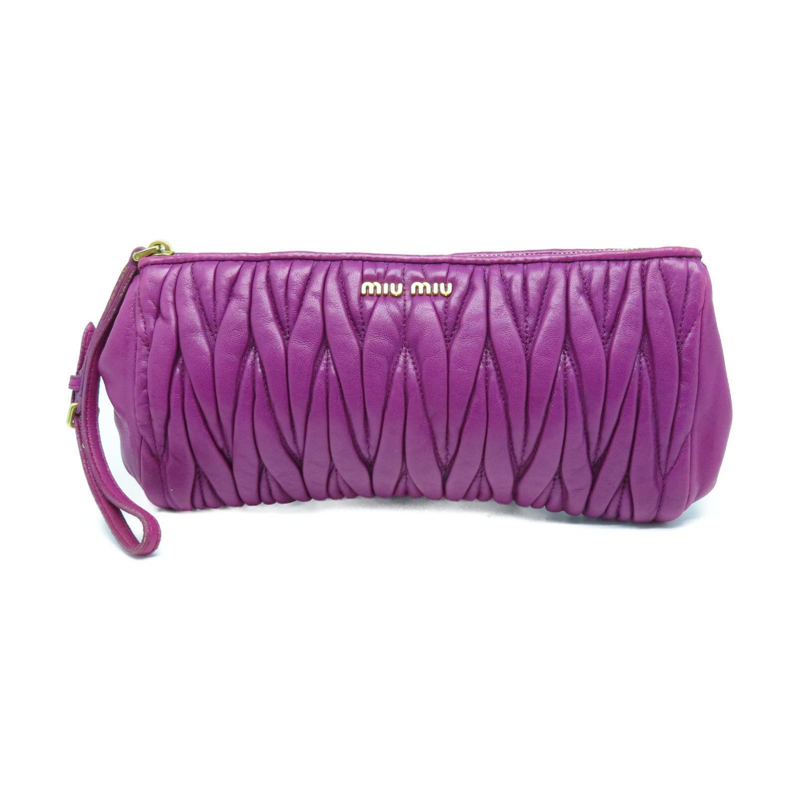 Miu Miu Sheepskin Leather Pouch Gold Buckle Clutch Purple – Brand