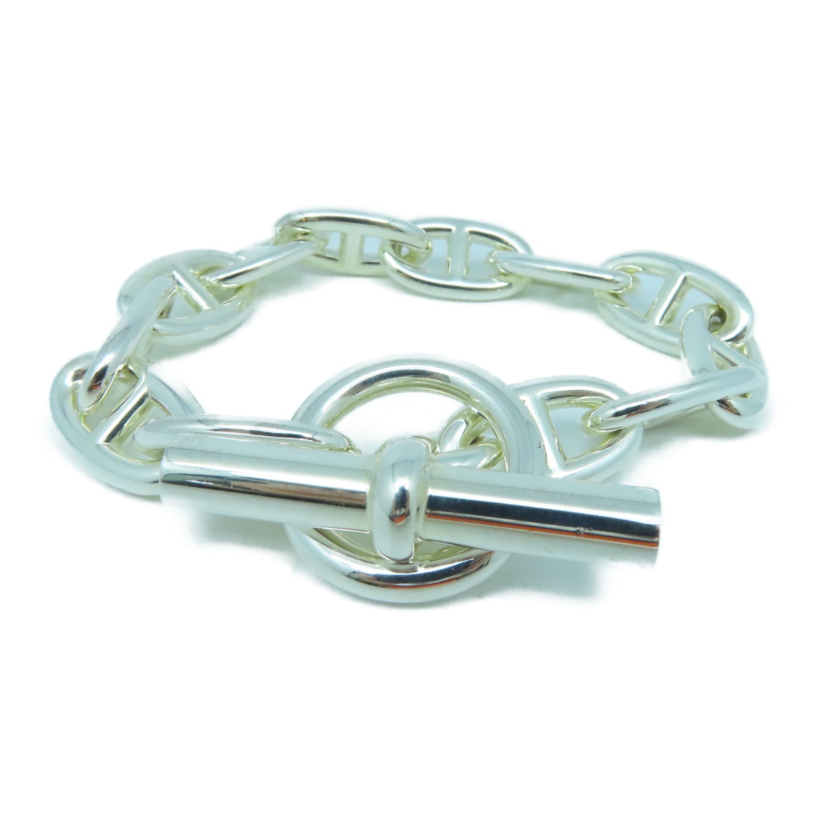 HERMES 925 Sterling Silver Chaine D Ancre GM Bracelet Silver