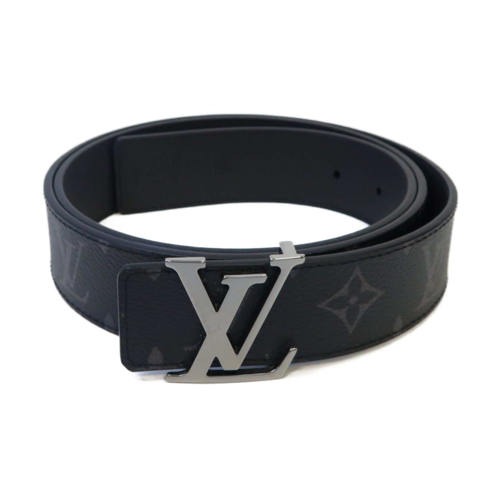 LOUIS VUITTON Monogram Eclipse Belt銀扣皮帶黑色– Brand Off