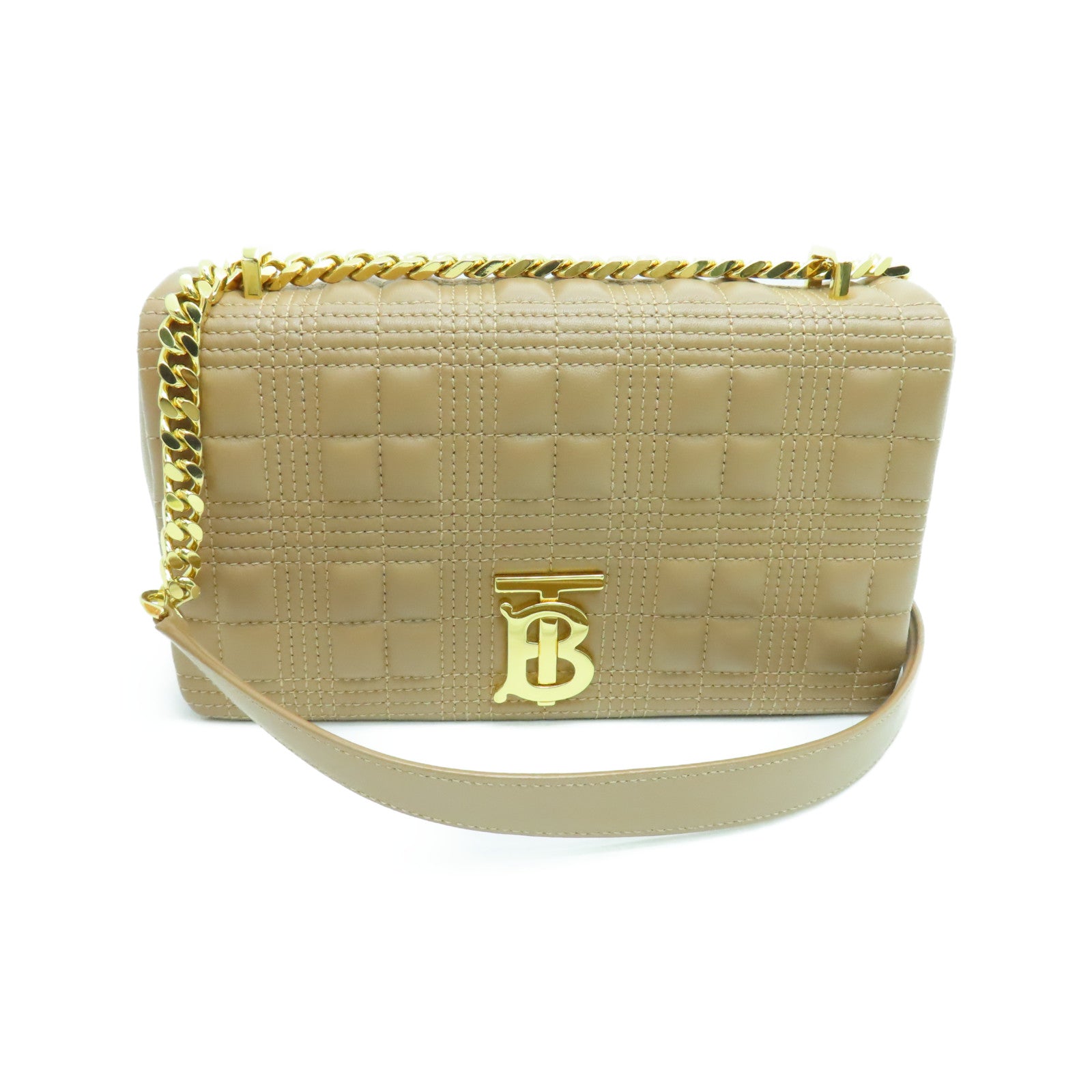 BURBERRY Cowhide Leather Chain Shoulder Bag Chain Shoulder Bag Gold Buckle Beige