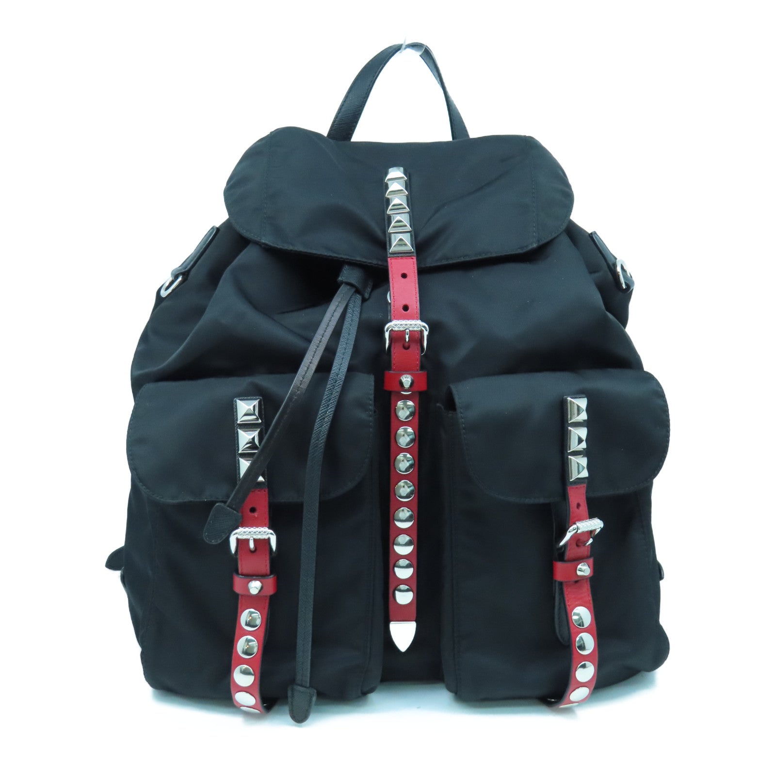 PRADA Nylon Rucksack Silver Buckle Backpack Black – Brand
