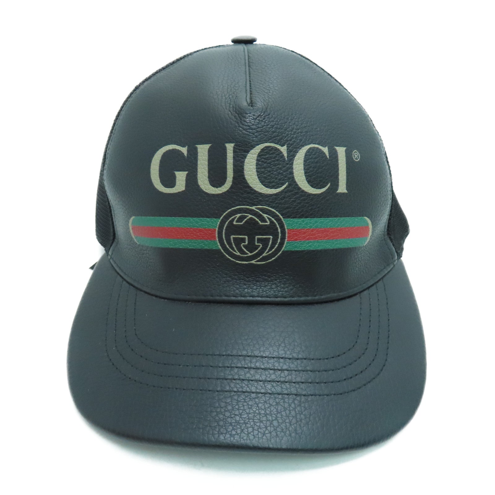 GUCCI 皮革/尼龙Cap M 58帽子黑色