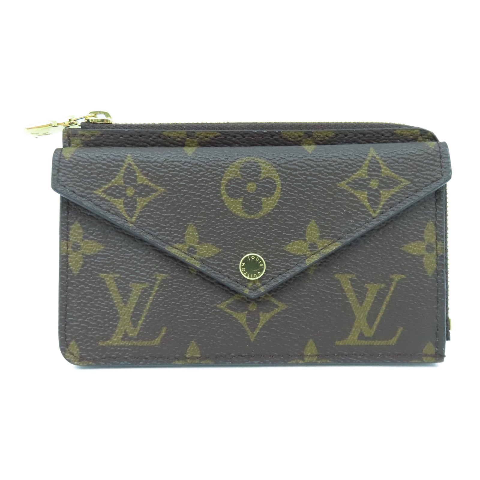 LOUIS VUITTON Monogram Recto Verso Gold Buckle Card Holder Brown