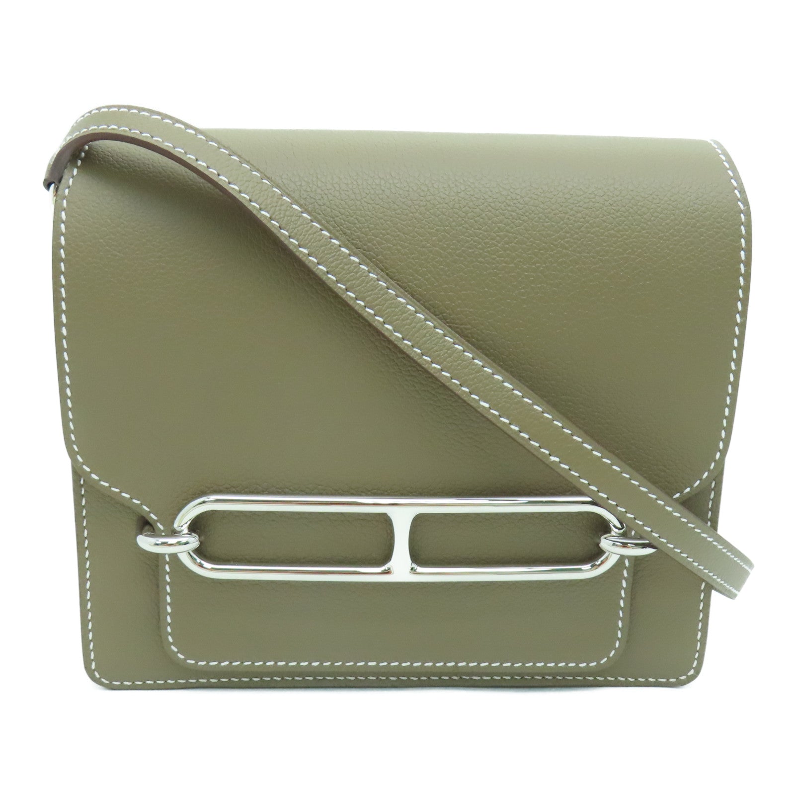 HERMES Evercolor Leather Mini Roulis Shoulder Bag Silver Buckle Shoulder  Bag Elephant