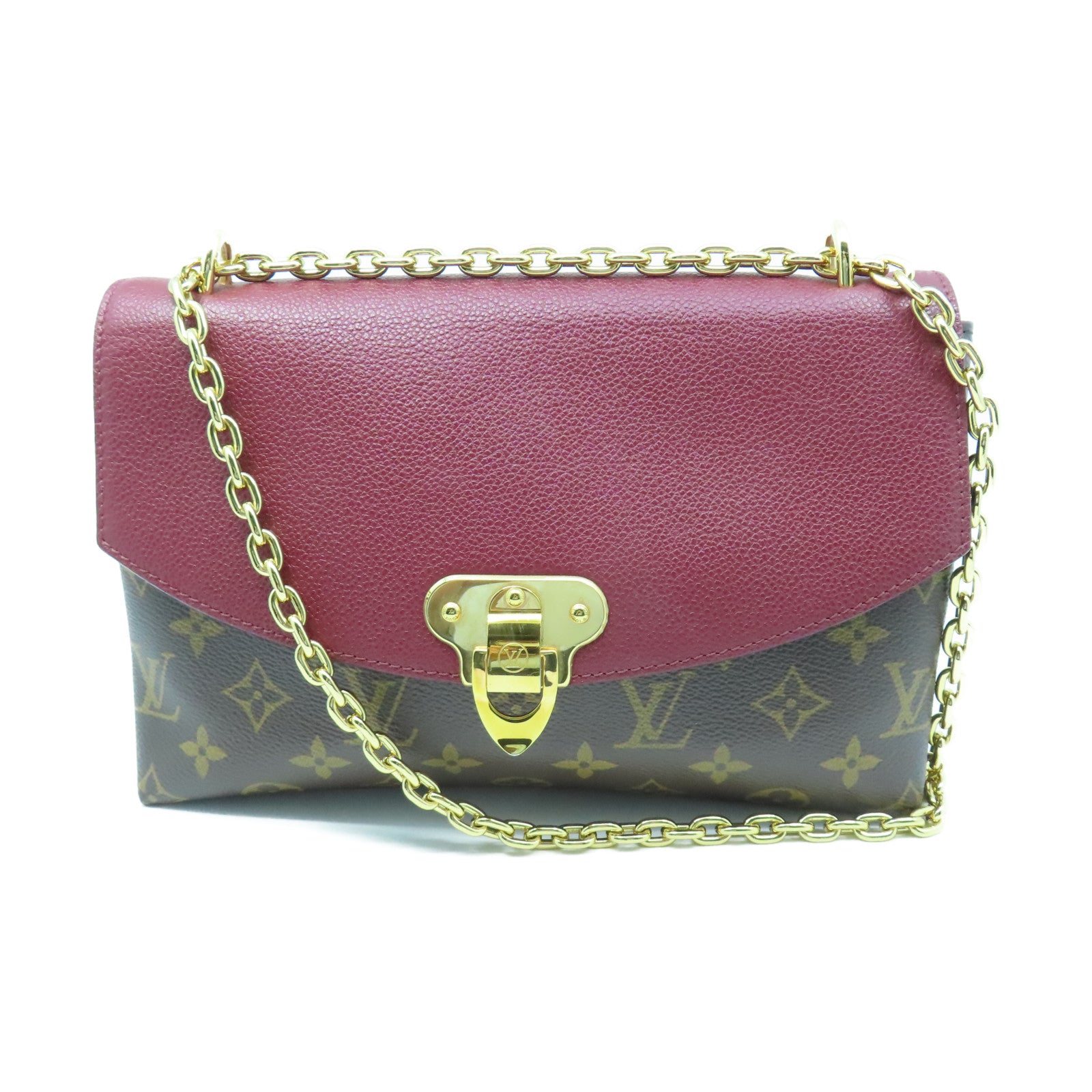 LOUIS VUITTON Monogram Saint Placide Gold Buckle Chain Shoulder Bag  Brown/Red