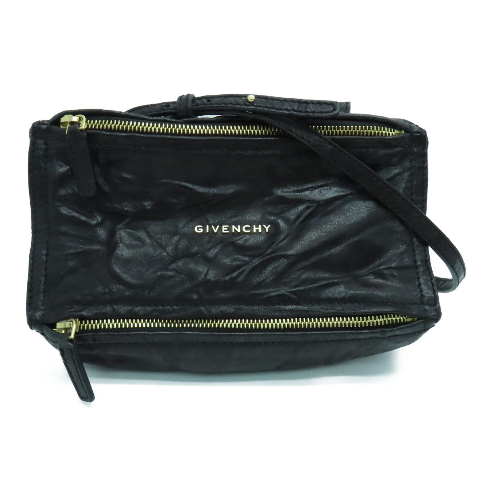 GIVENCHY Mini Pandora Shoulder Bag in cowhide leather with silver buckle black