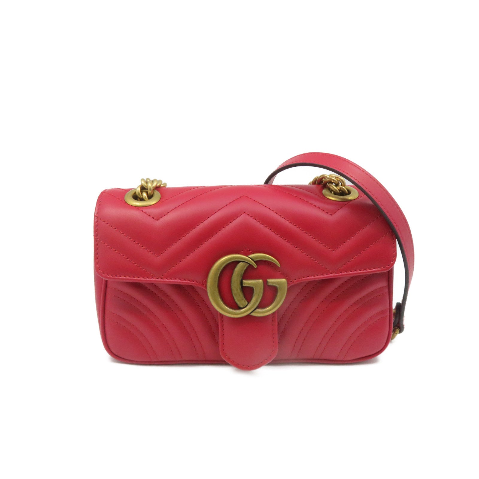 GUCCI cowhide leather GG Marmont Mini Chain Shoulder Bag quilted chain shoulder bag red