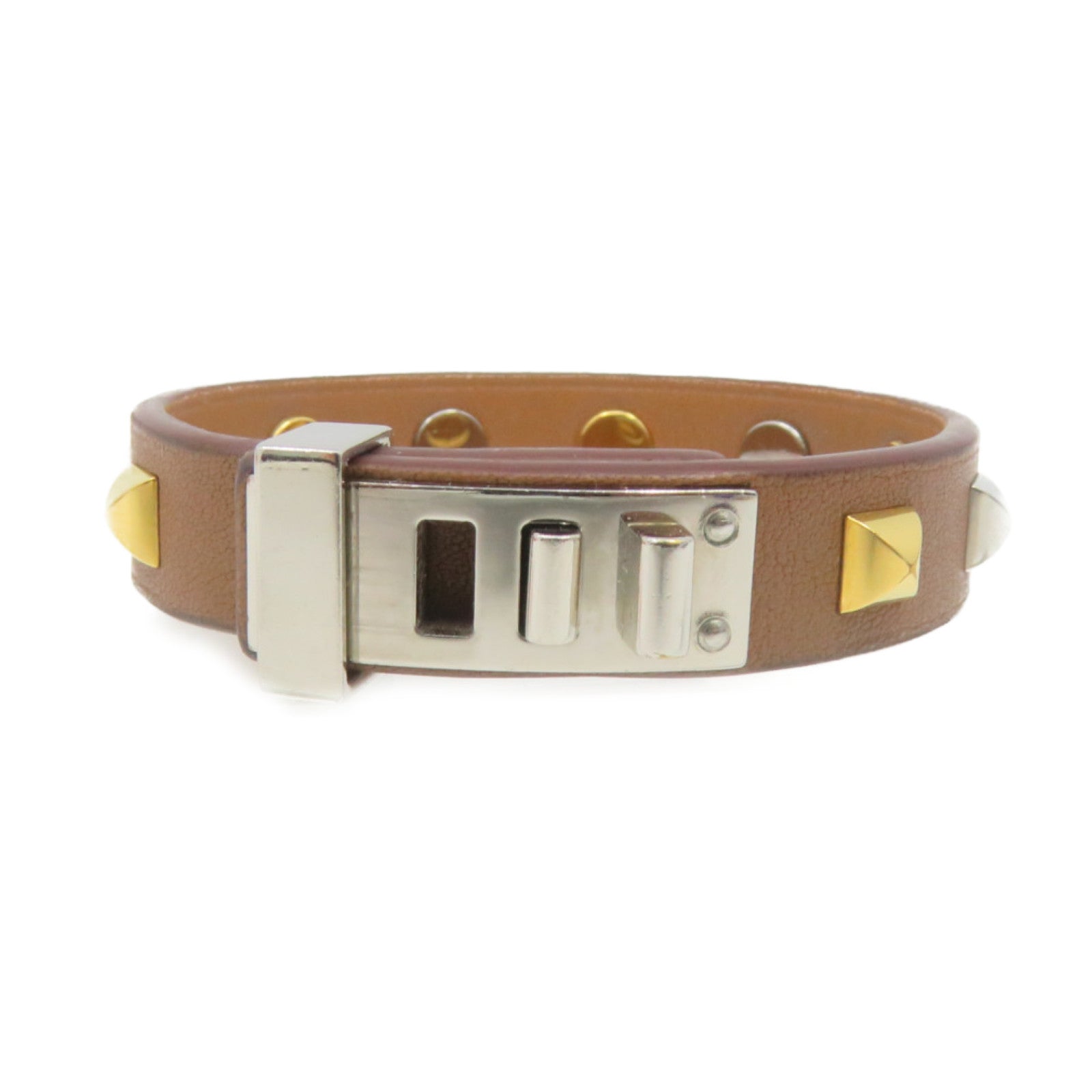 HERMES Swift Leather Silver Buckle Mini Dog Bangle Brown/Gold
