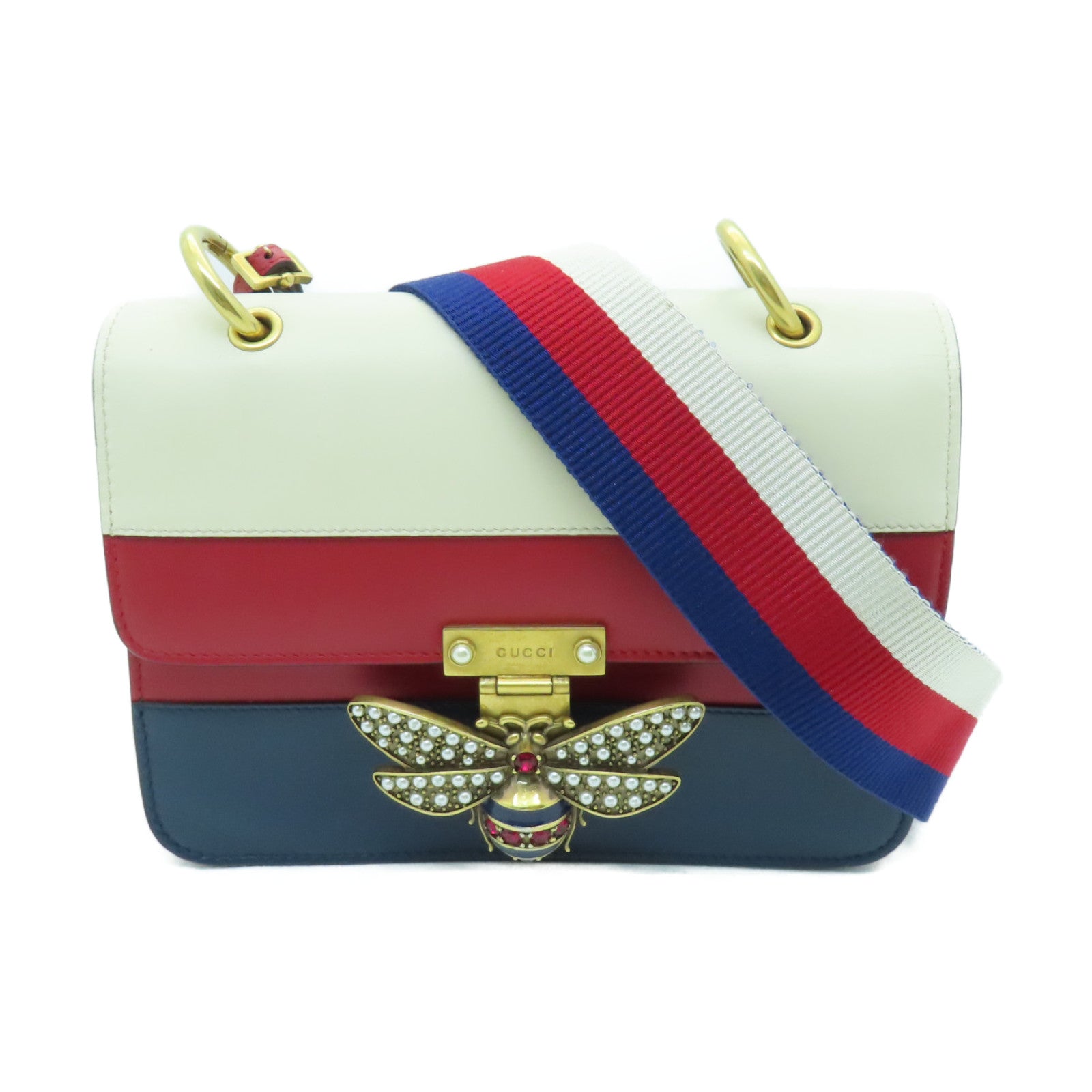 GUCCI 牛皮皮革Queen Margaret金扣肩背袋白色/红色/蓝色– Brand