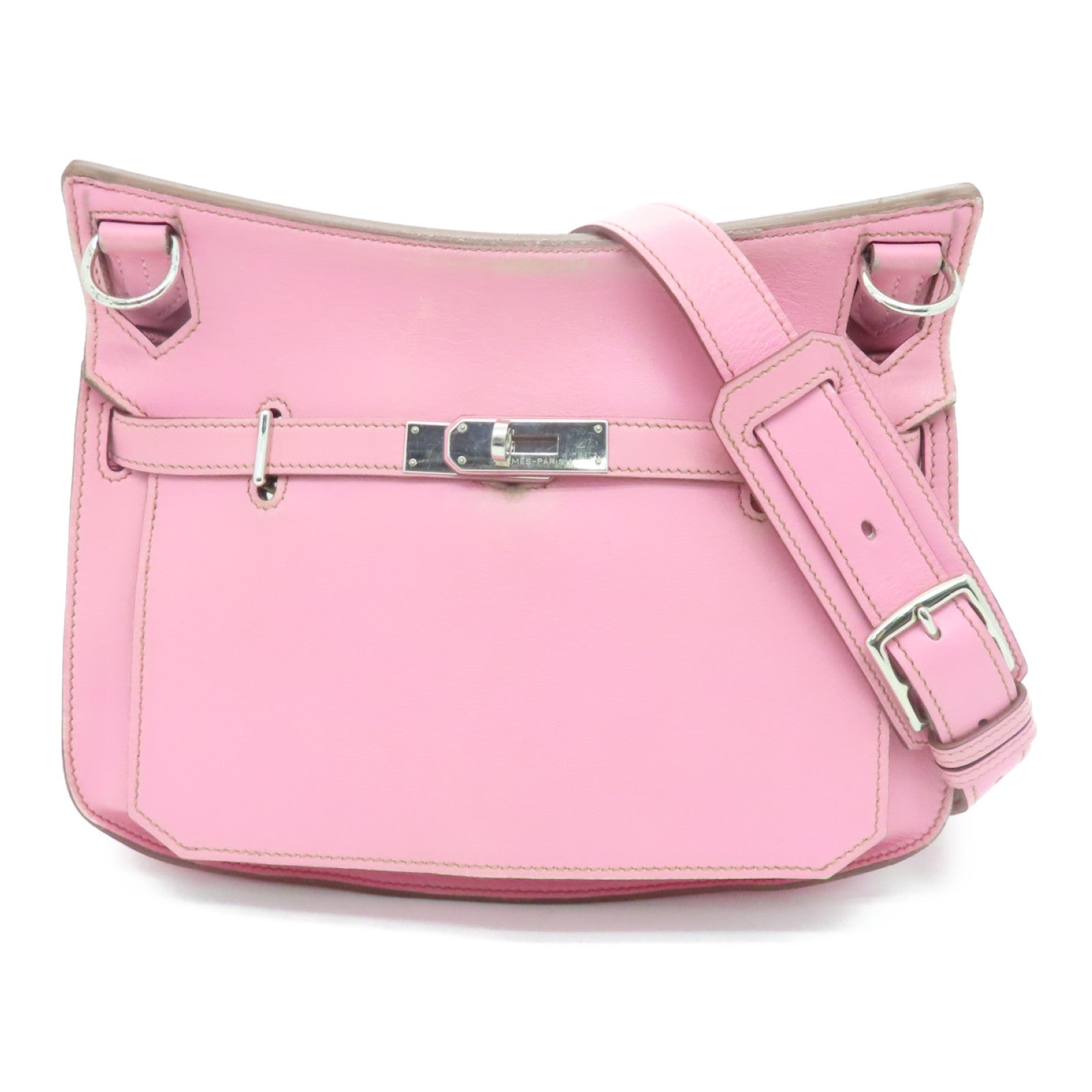 HERMES Swift Leather Jypsiere 28 Silver Buckle Shoulder Bag Rose Confetti Pink