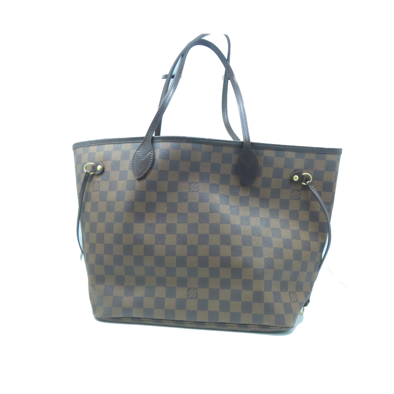 LOUIS VUITTON Damier Neverfull MM Gold Buckle Shoulder Bag Brown