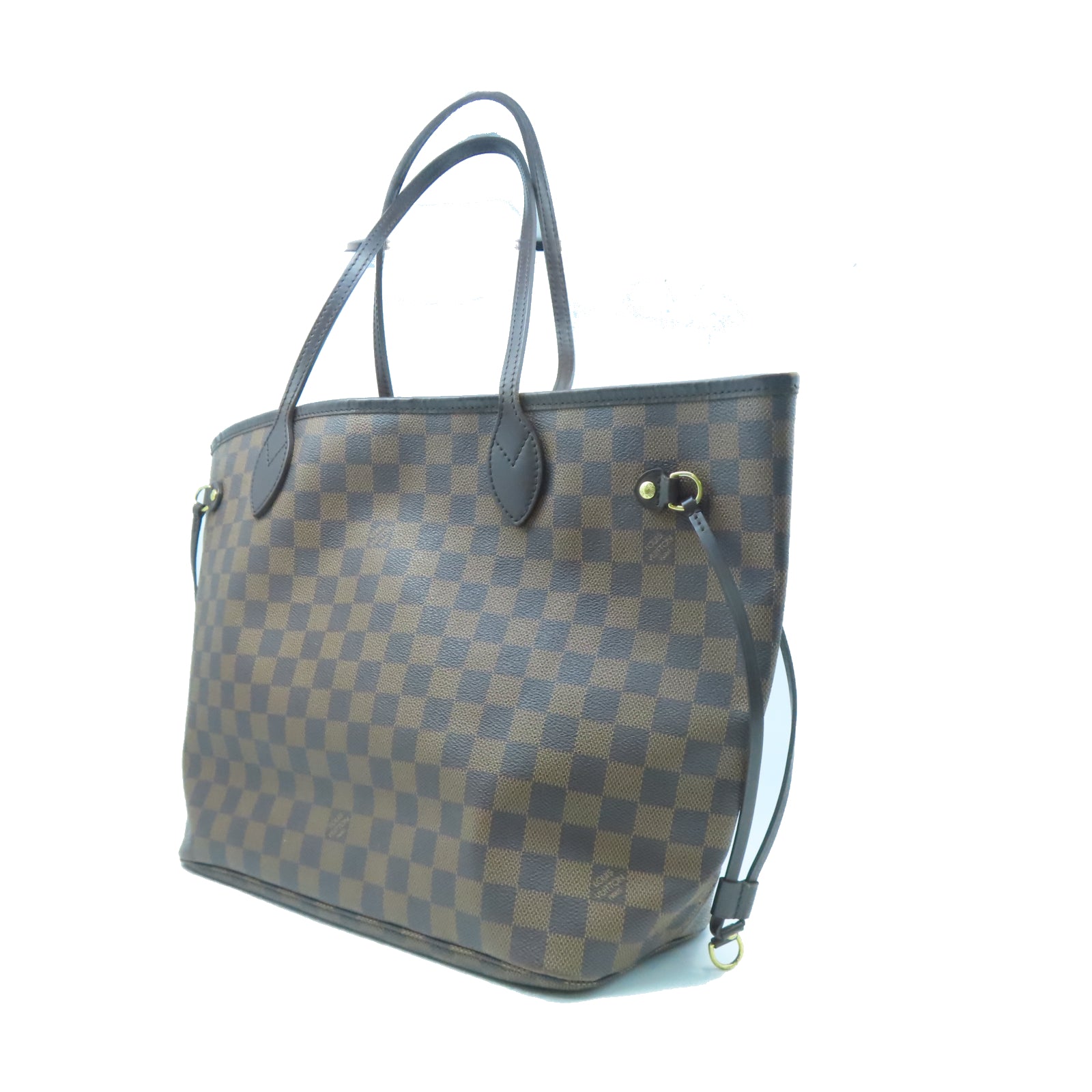LOUIS VUITTON Damier Neverfull MM Gold Buckle Shoulder Bag Brown