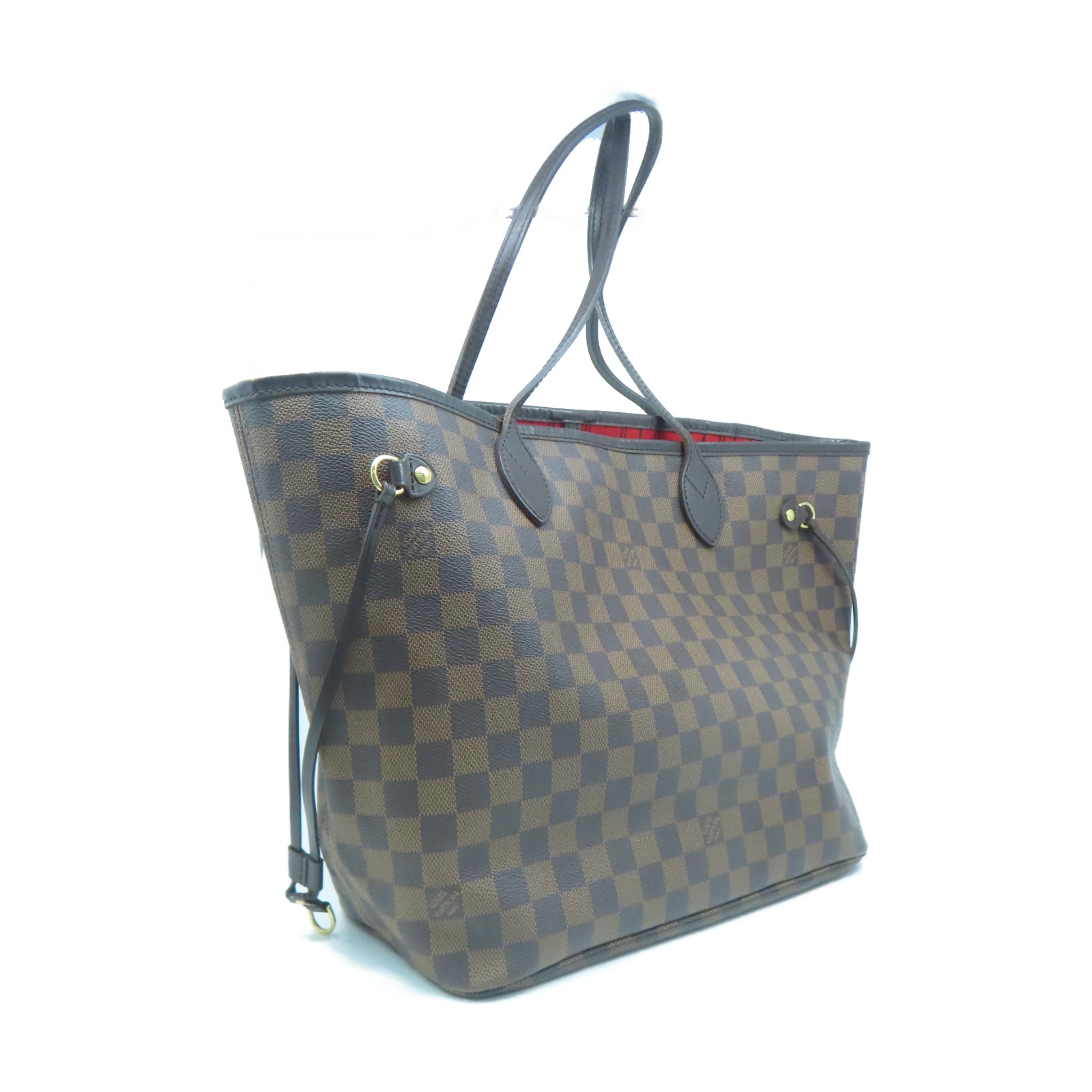 LOUIS VUITTON Damier Neverfull MM Gold Buckle Shoulder Bag Brown