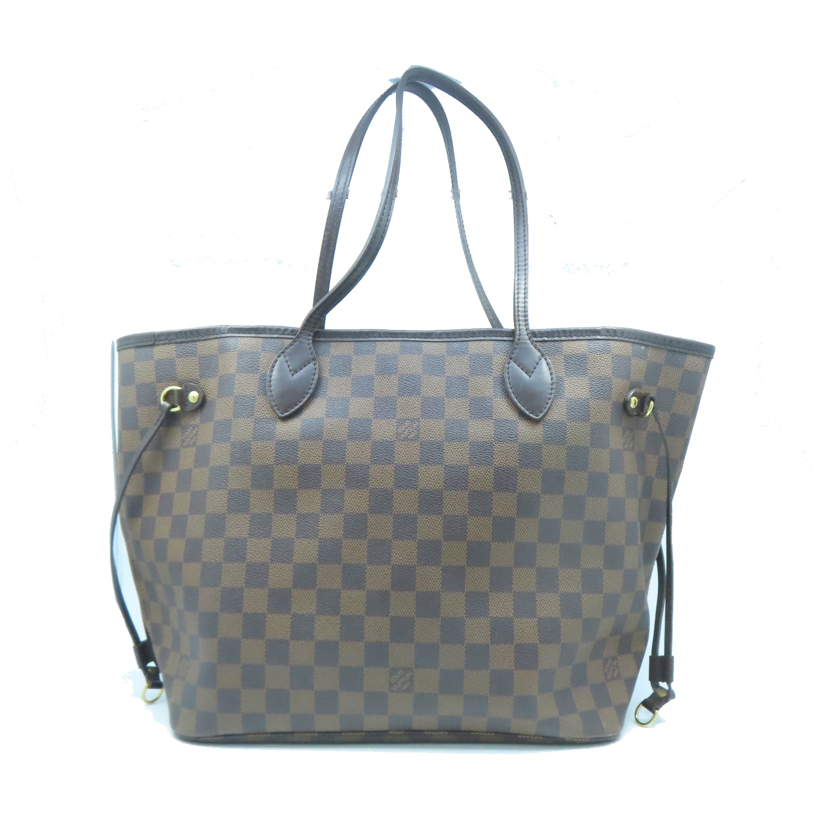LOUIS VUITTON Damier Neverfull MM Gold Buckle Shoulder Bag Brown