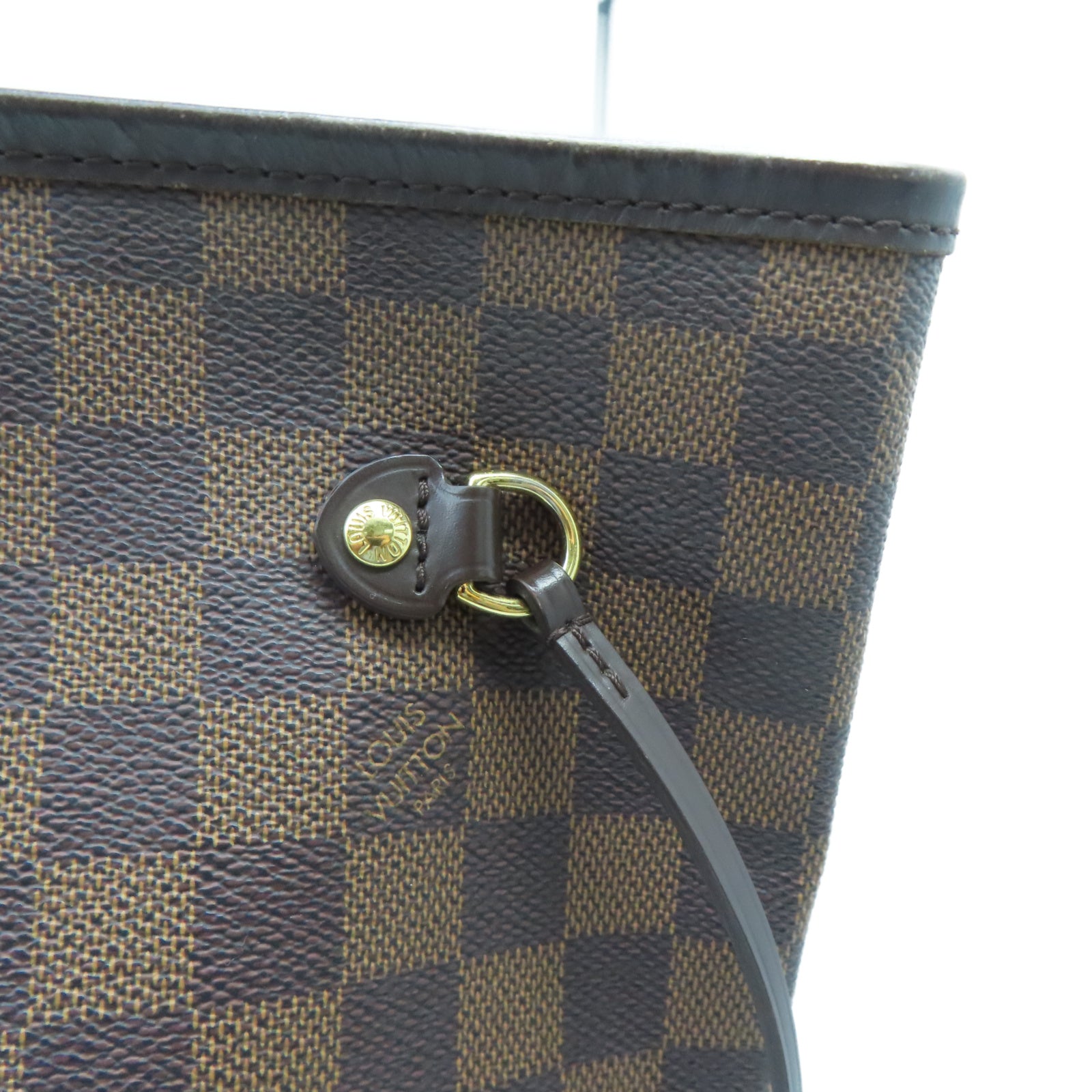 LOUIS VUITTON Damier Neverfull MM Gold Buckle Shoulder Bag Brown
