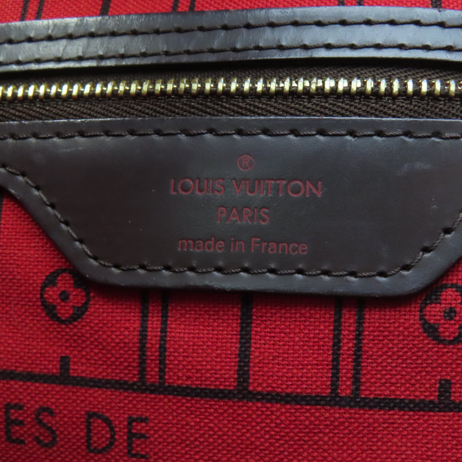 LOUIS VUITTON Damier Neverfull MM Gold Buckle Shoulder Bag Brown