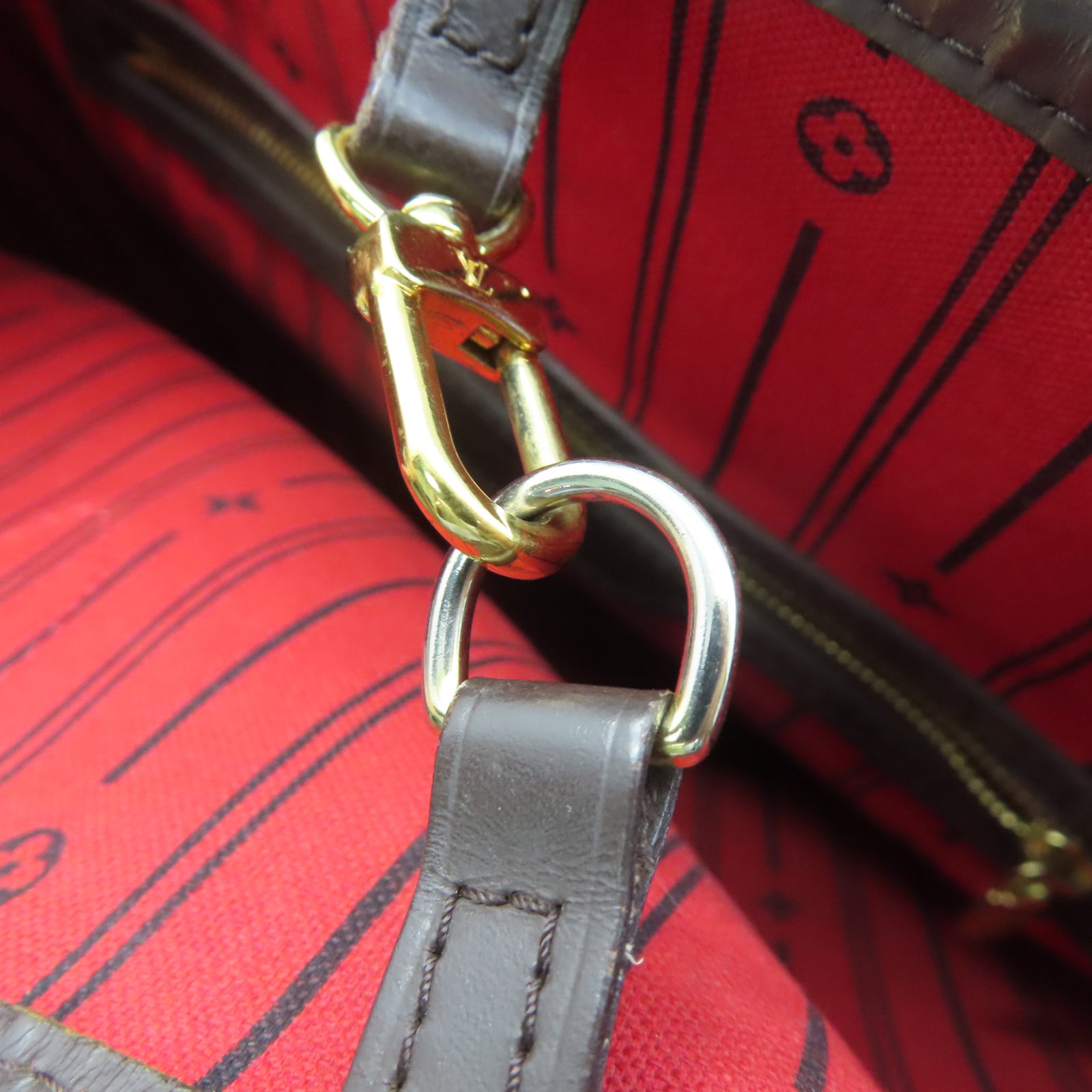 LOUIS VUITTON Damier Neverfull MM Gold Buckle Shoulder Bag Brown