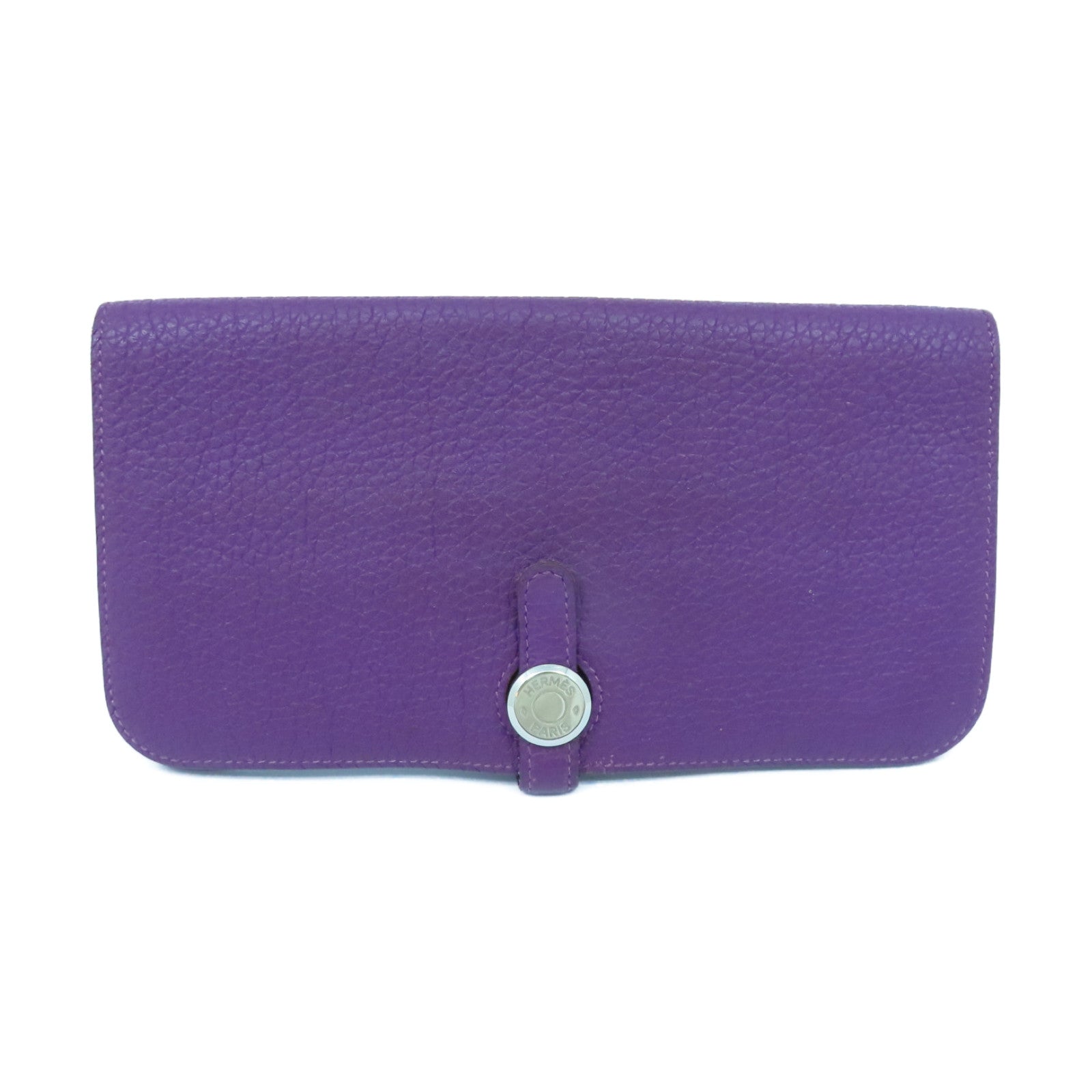 HERMES Togo Leather Dogon GM Silver Buckle Long Wallet Ultra