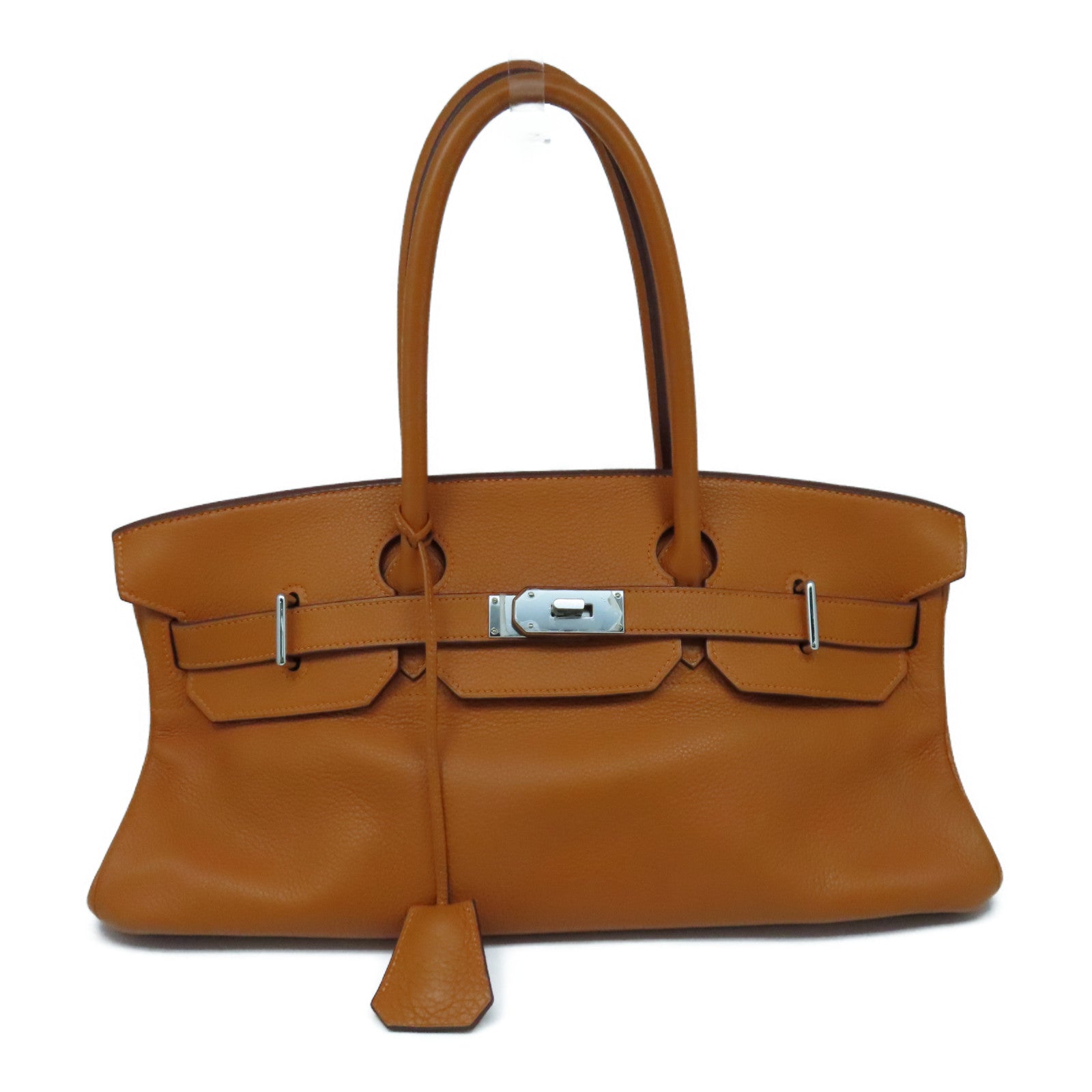 HERMES Clemence Leather Shoulder Birkin Silver Buckle Handbag Shoulder Bag Orange