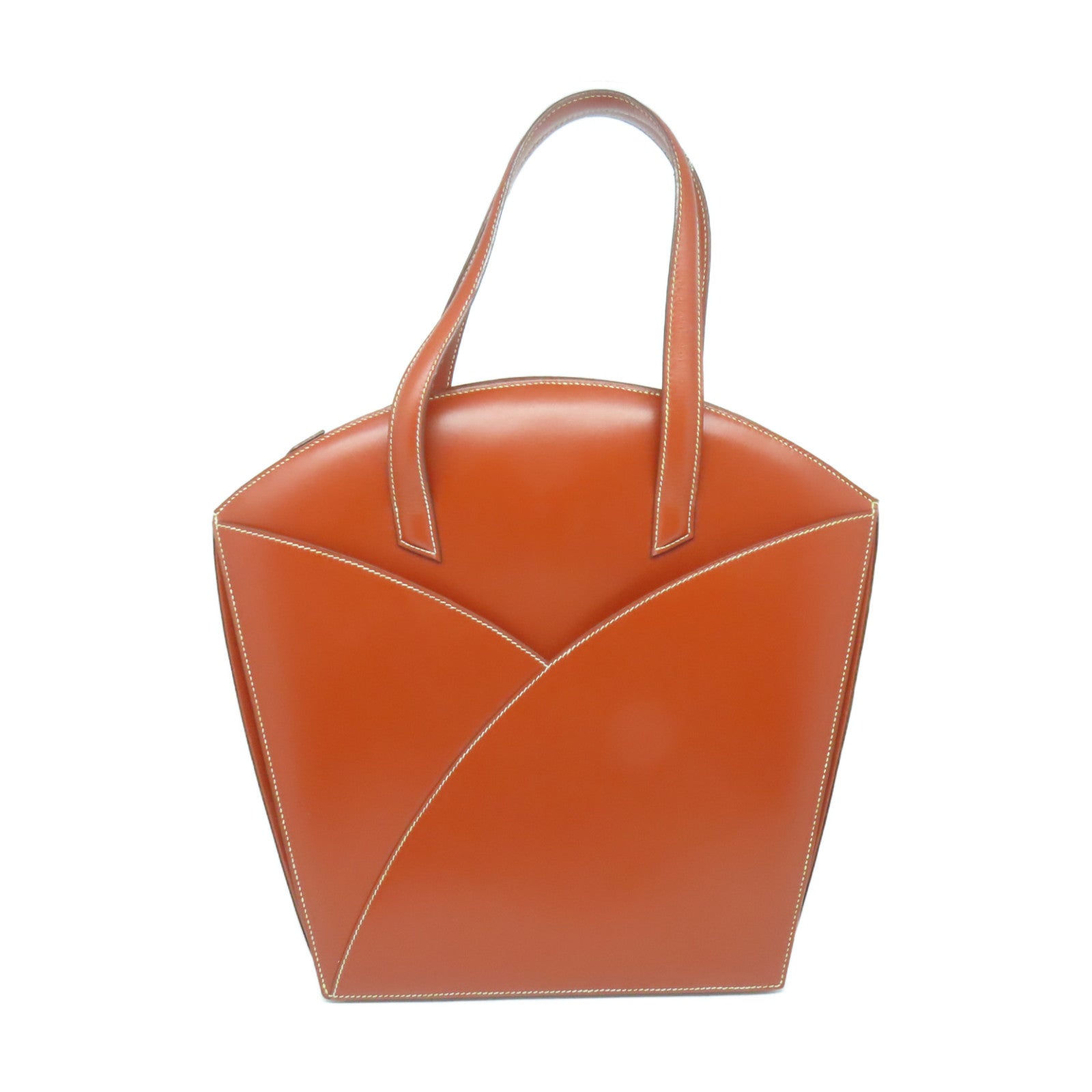 HERMES Box Calf Leather Vintage Bag Gold Buckle Handle Bag Brown