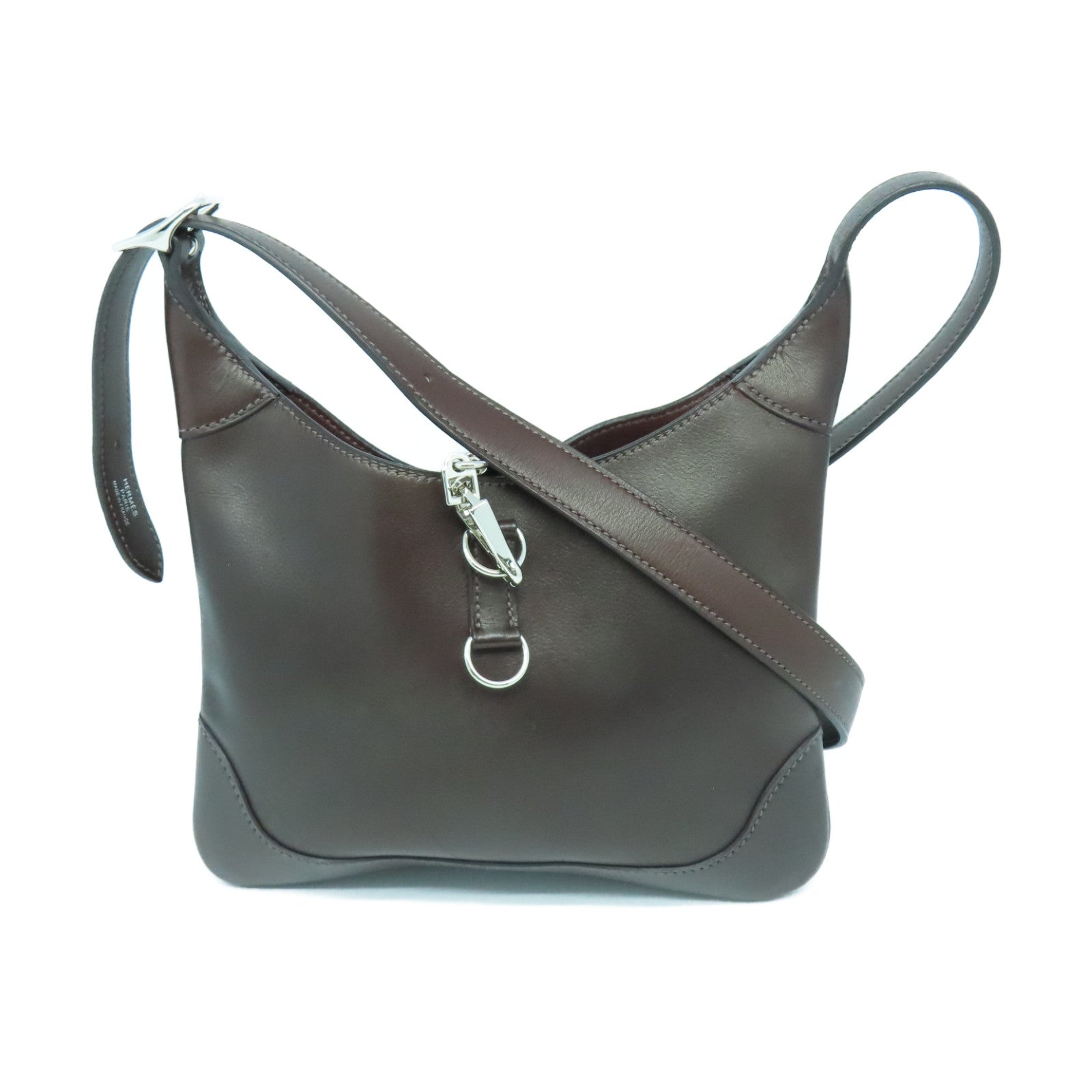 HERMES Evergrain Leather Trim Duo 24 Silver Button Handle Bag Brown