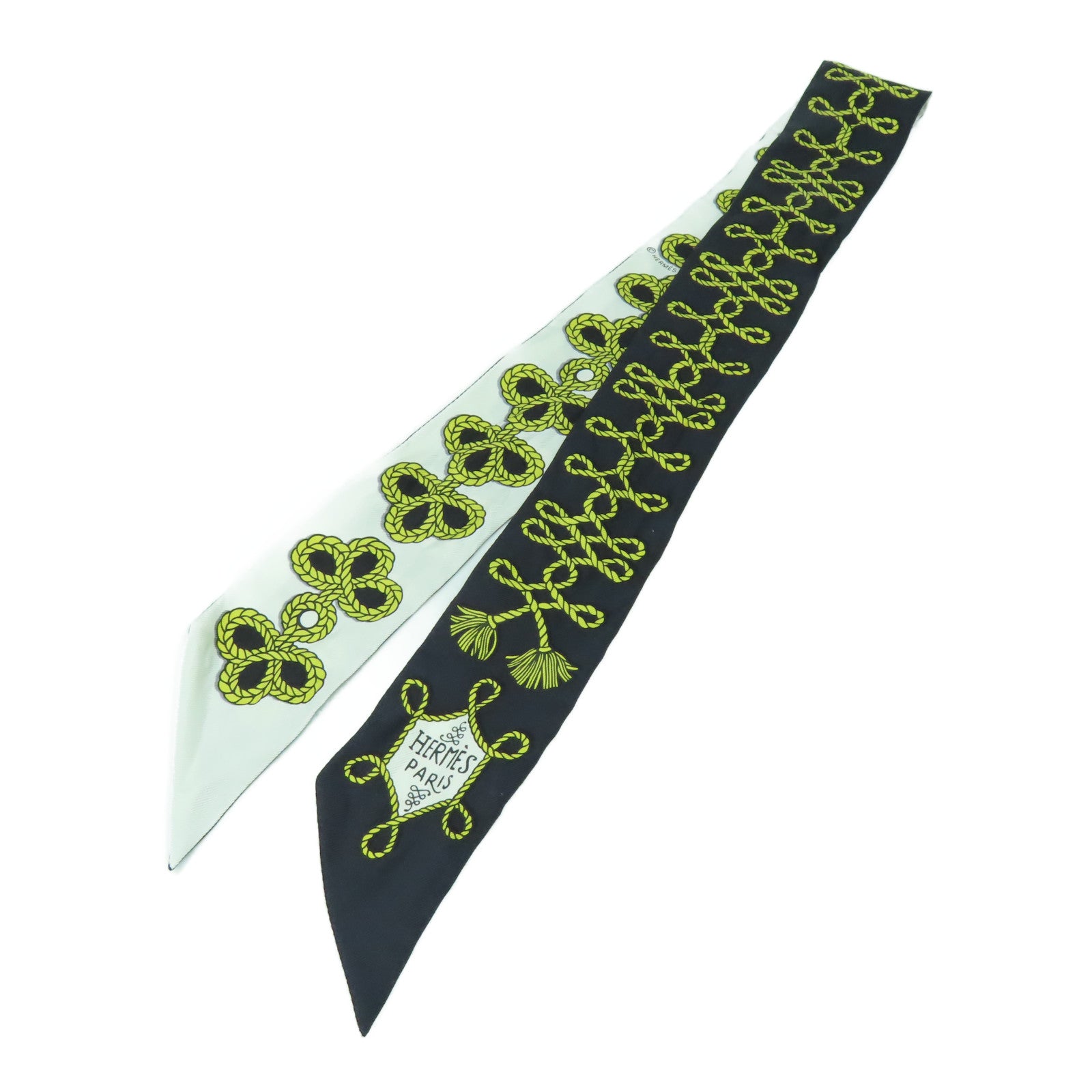 HERMES 絲質Twilly Scarf絲巾黑色 白色