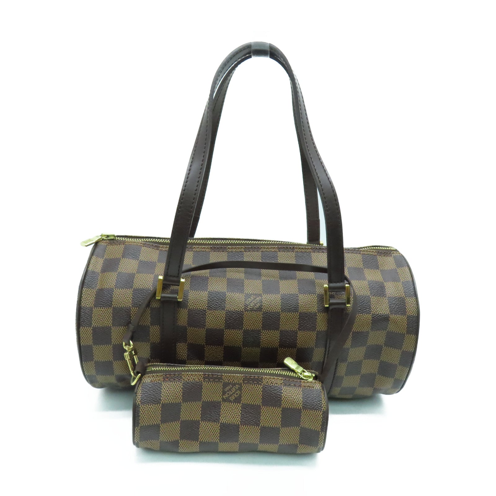 LOUIS VUITTON Damier Papillon GM Gold Buckle Shoulder Bag Brown