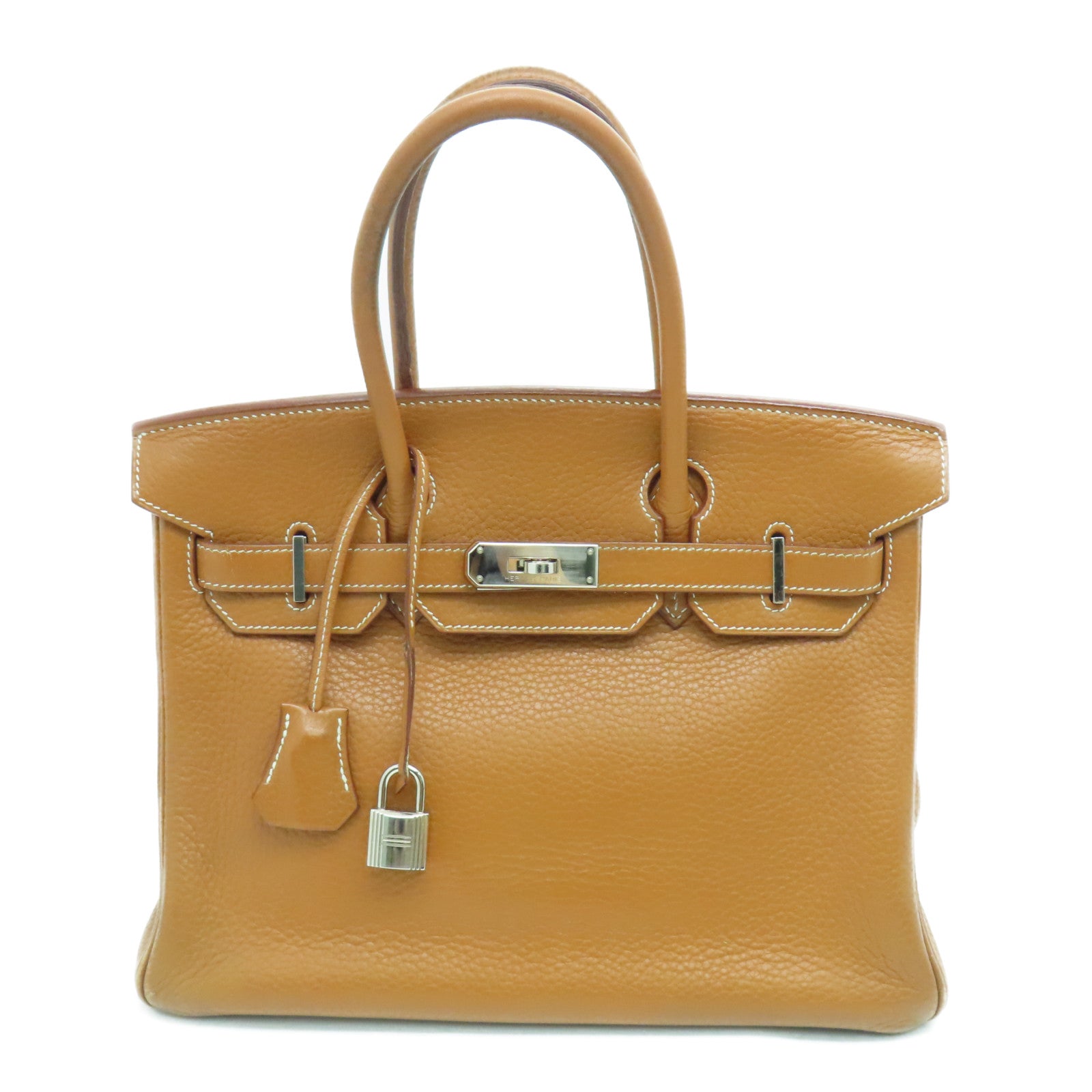 HERMES Clemence Leather Birkin 30 Silver Buckle Bag Brown