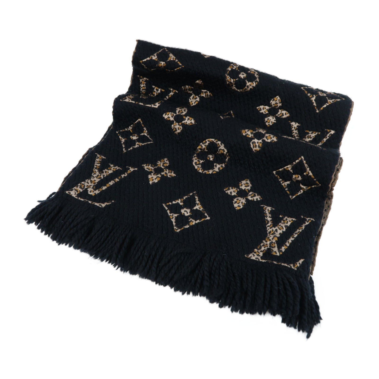 LOUIS VUITTON 羊毛/絲質Monogram Giant Jungle Logomania Scarf黑色