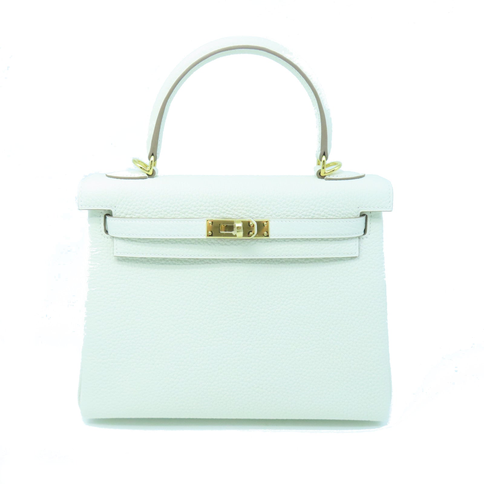 HERMES Togo Leather Kelly 25 Gold Buckle Handle Shoulder Bag White