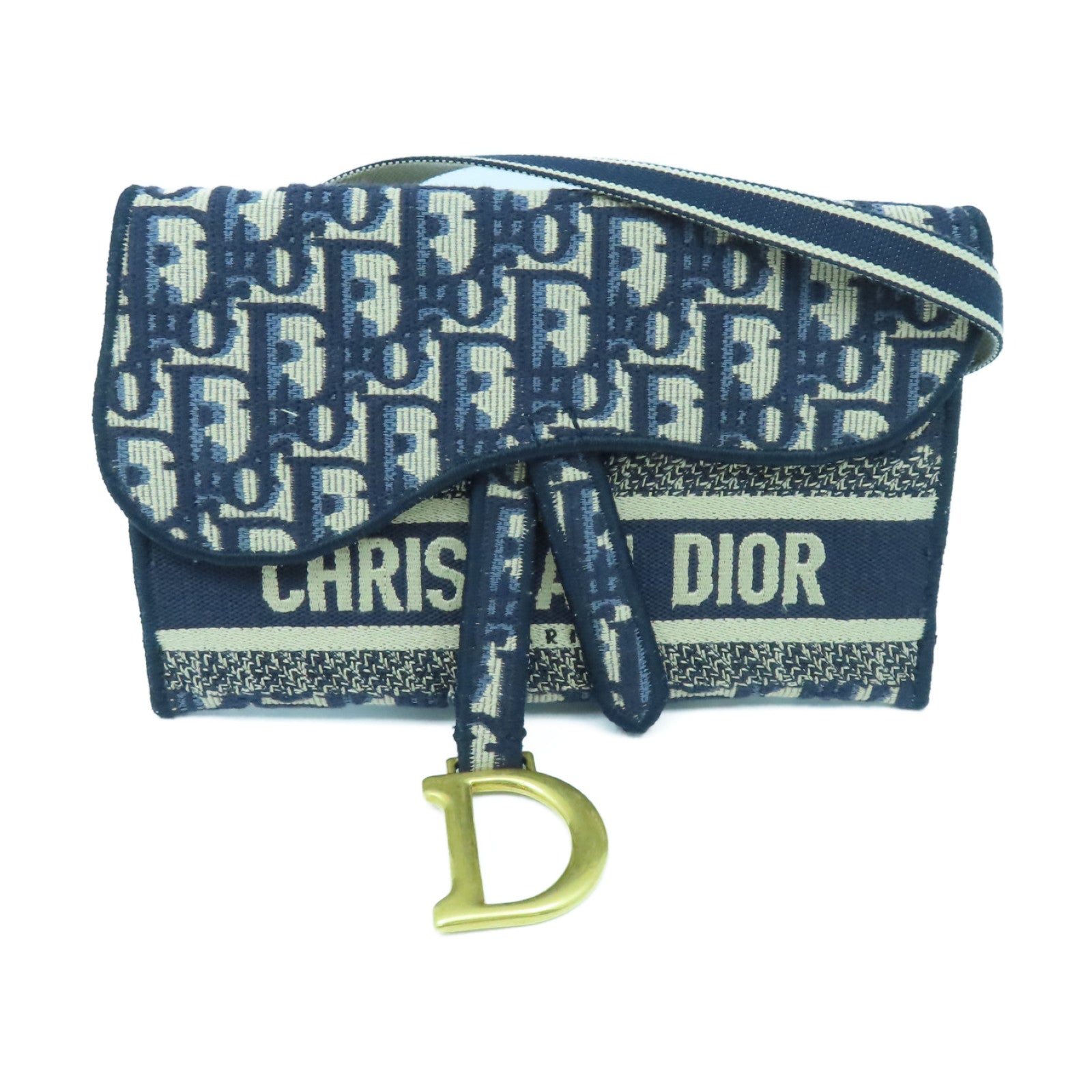 Dior Canvas Belt Bag Gold Buckle Pouch Blue