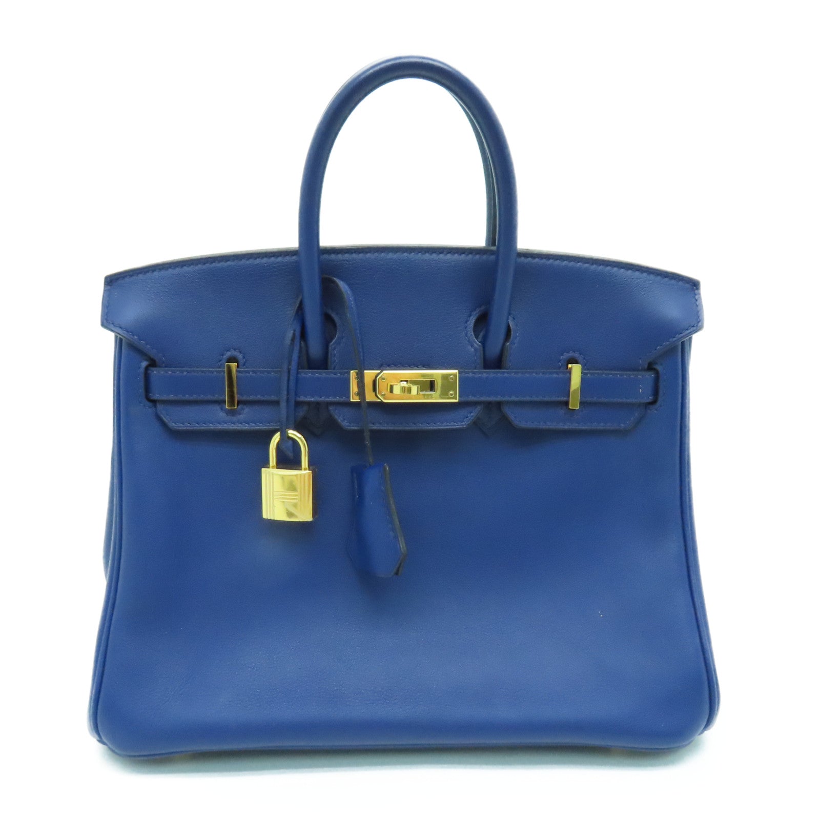 HERMES Swift Leather Birkin 25 Gold Buckle Handle Bag Blue