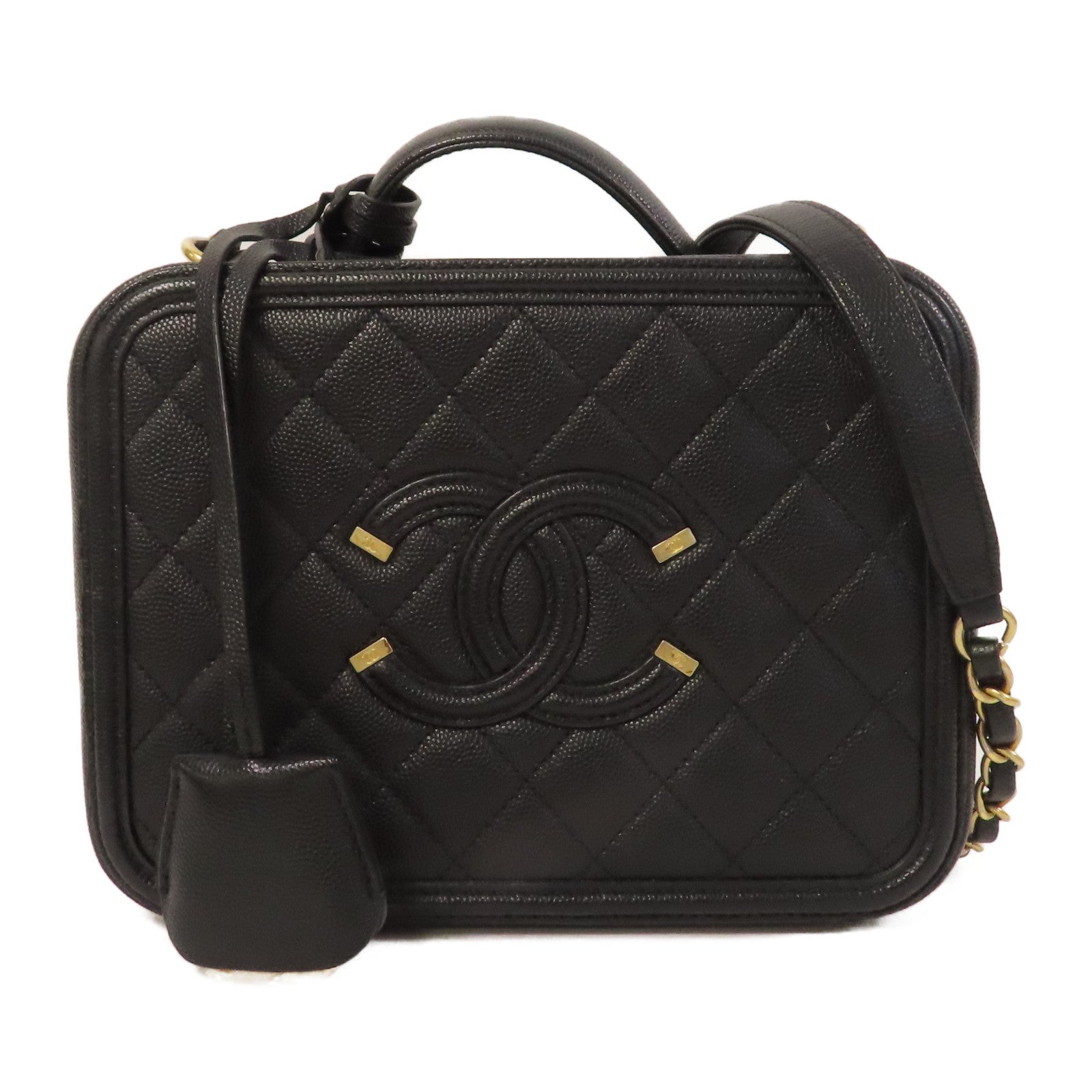CHANEL 牛皮皮革Vanity Bag金扣鏈帶肩背袋黑色 Brand Off Hong Kong Online Store